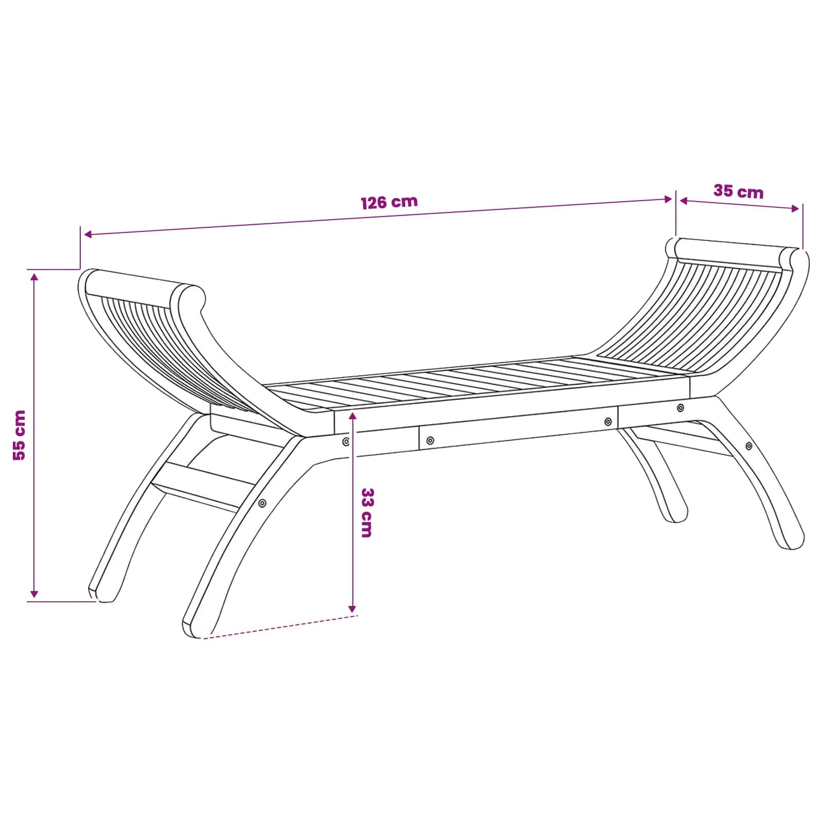 Vrtna klop 2 -Seater 126 cm Trden tikov les Naravna - slika 7