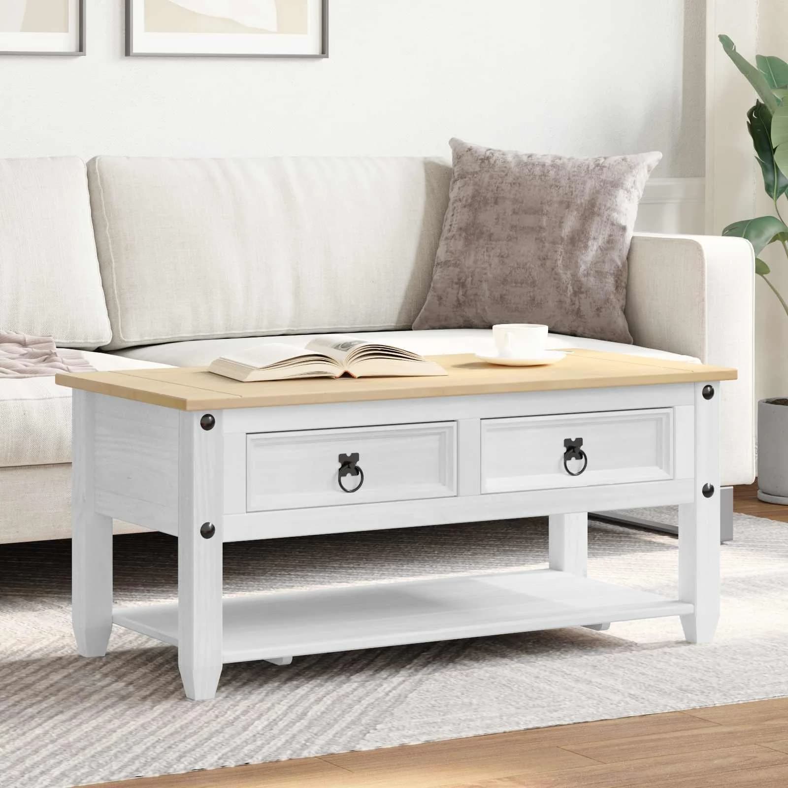 Klubska miza s predalom Bela 100 x 48 x 45 cm Trdna borovina