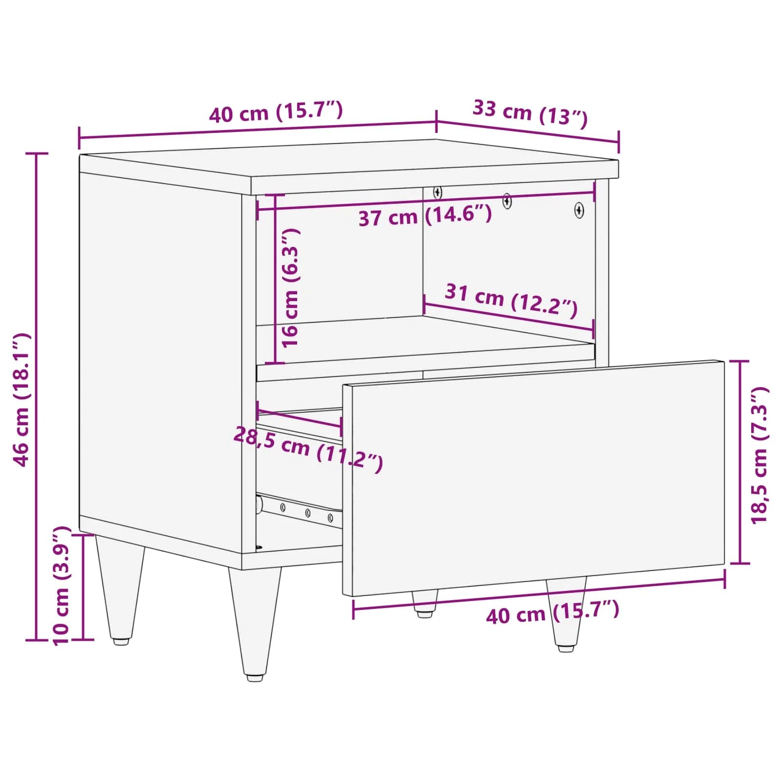 Nočna omarica Rjava 40 x 33 x 46 cm Masiven les manga - slika 11