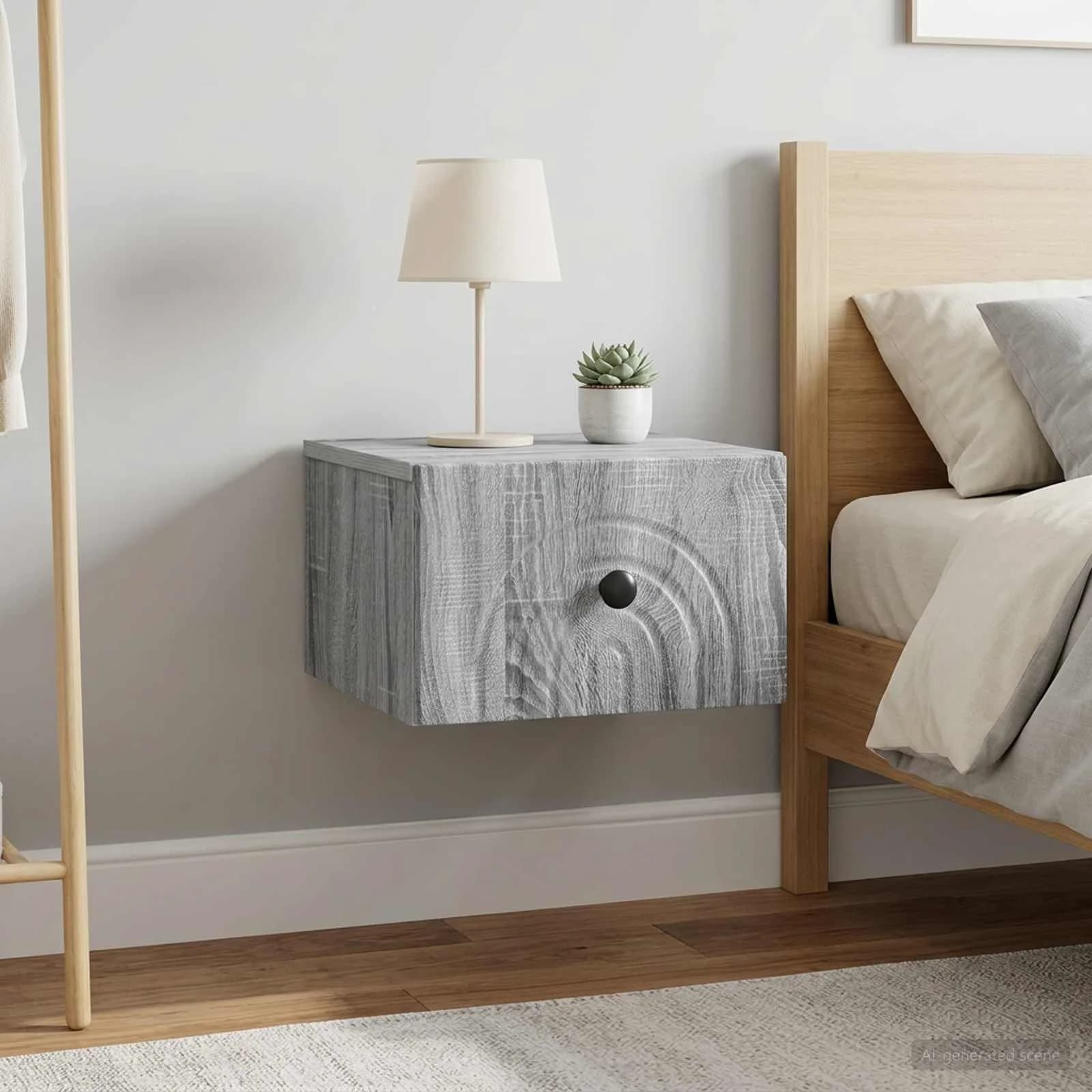 Stenski nočni omarici 2 kos Siva Sonoma 33 x 34,5 x 20 cm
