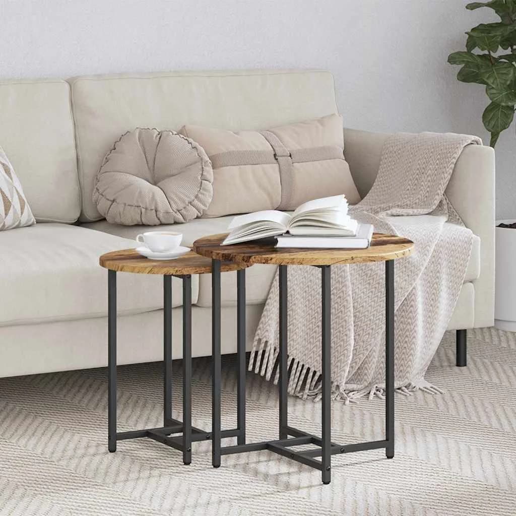 Komplet stranskih mizic 2 kos Staro les in črna 50 x 50 x 50 cm