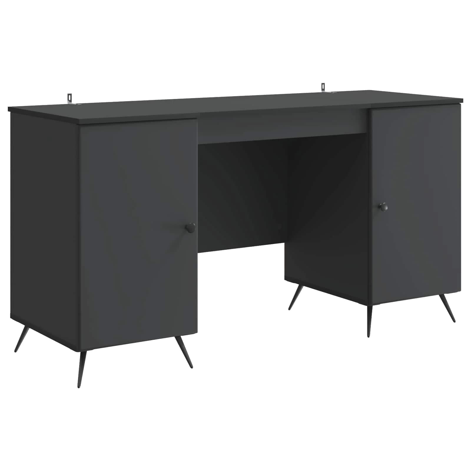 Miza s polico z vrati Črna 142,5 x 50 x 75 cm Inženirski les - slika 2