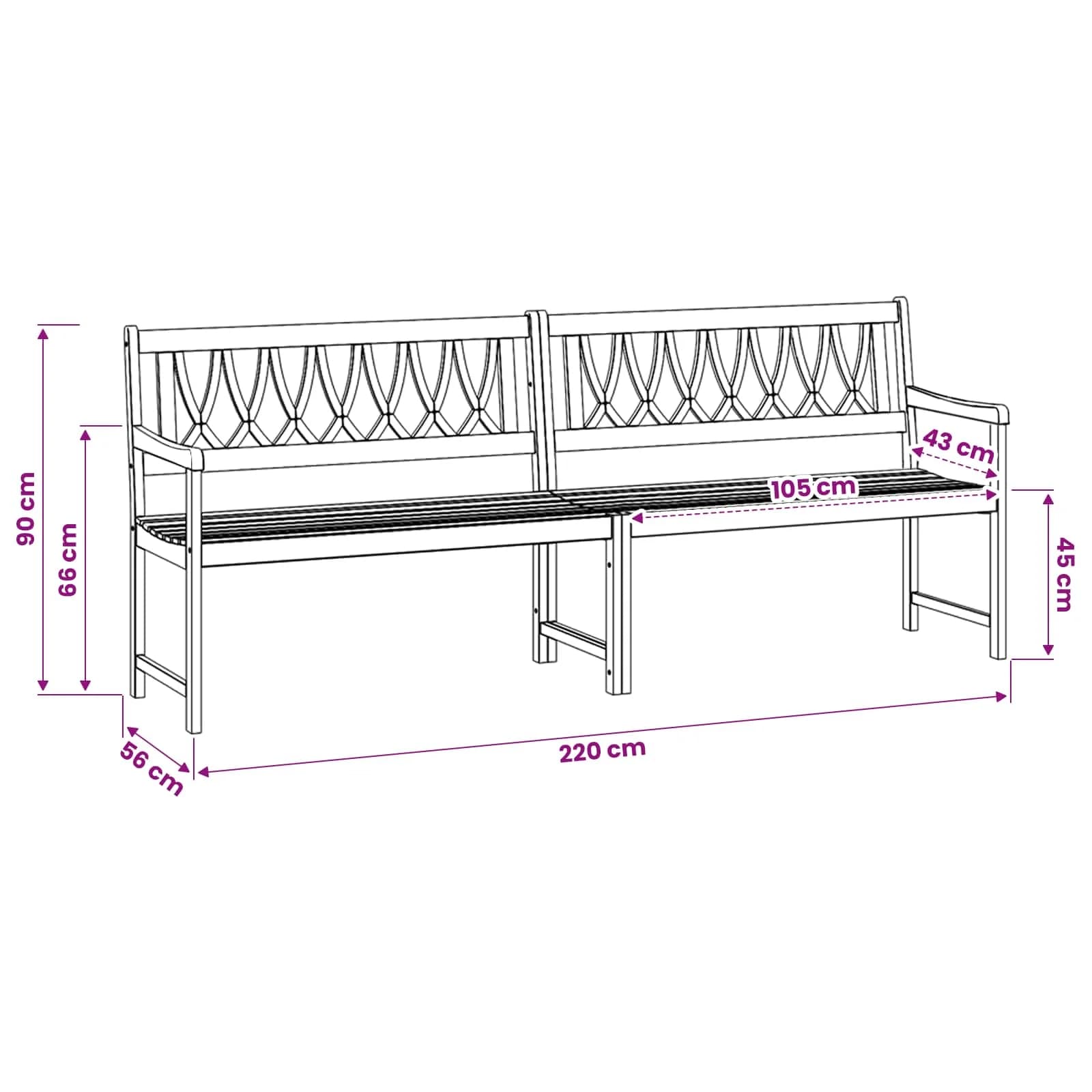 Zunanja klop Naravna 220 x 55,5 x 90 cm Masiven les akacije - slika 9