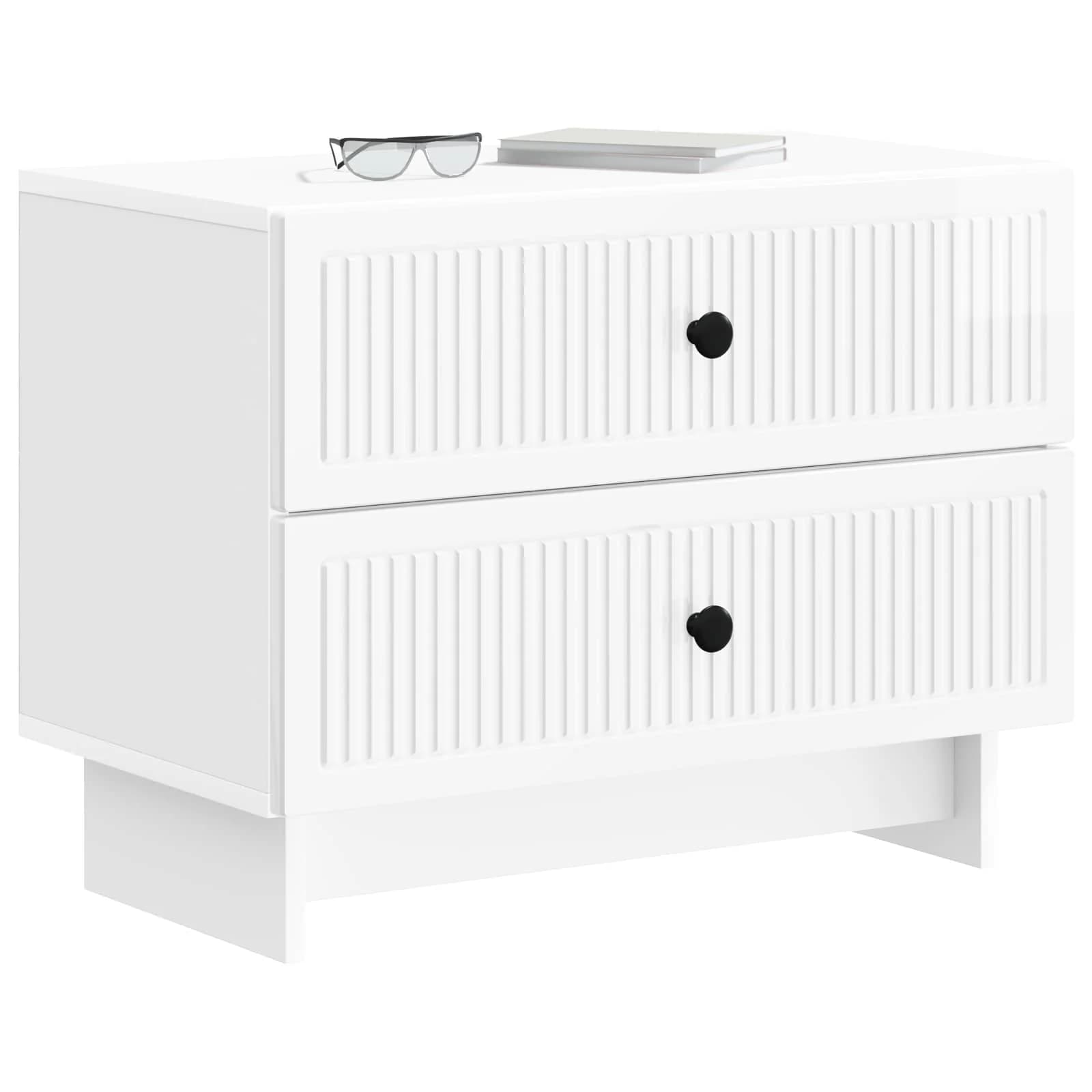 Nočna omarica s predalom Bela visok sijaj 62 x 34,5 x 47,5 cm - slika 3