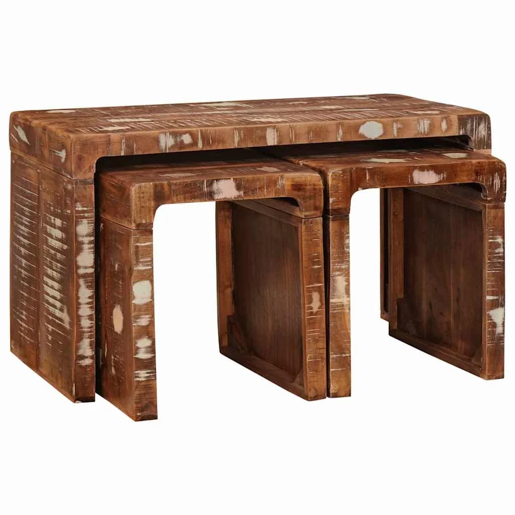 Nesting miza 3 kos Rjava 82 x 40 x 46 cm Trdna obnovljena les