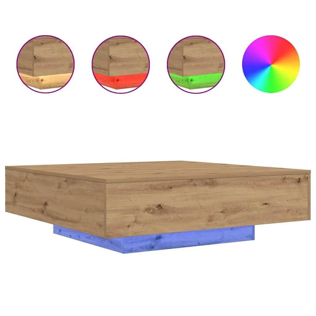Kavna mizica z LED trakovi Artisan hrast 100 x 100 x 31 cm - slika 2