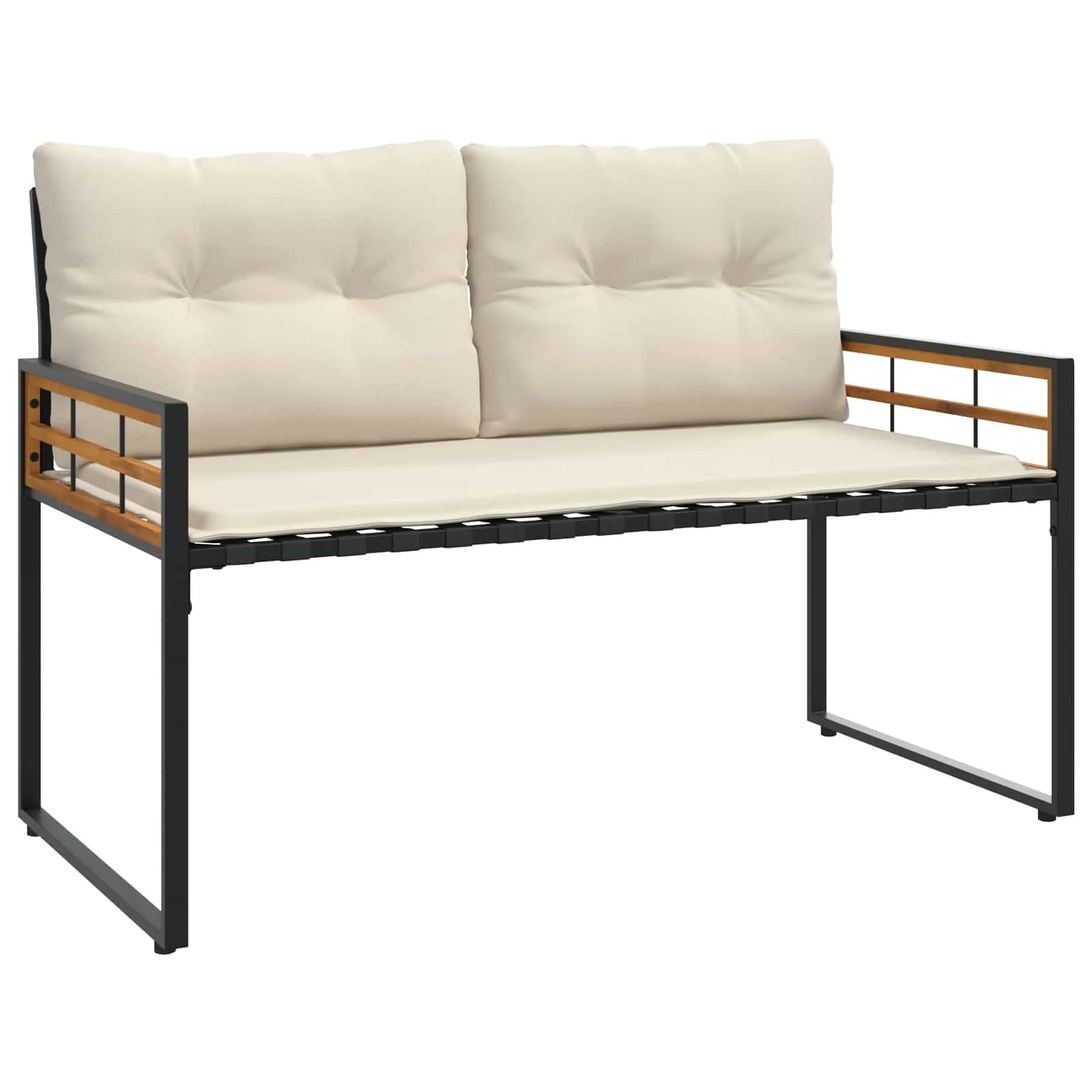 Lesena ležajna klop z blazino Enobarvno krema 114 x 55 x 77 cm - slika 2