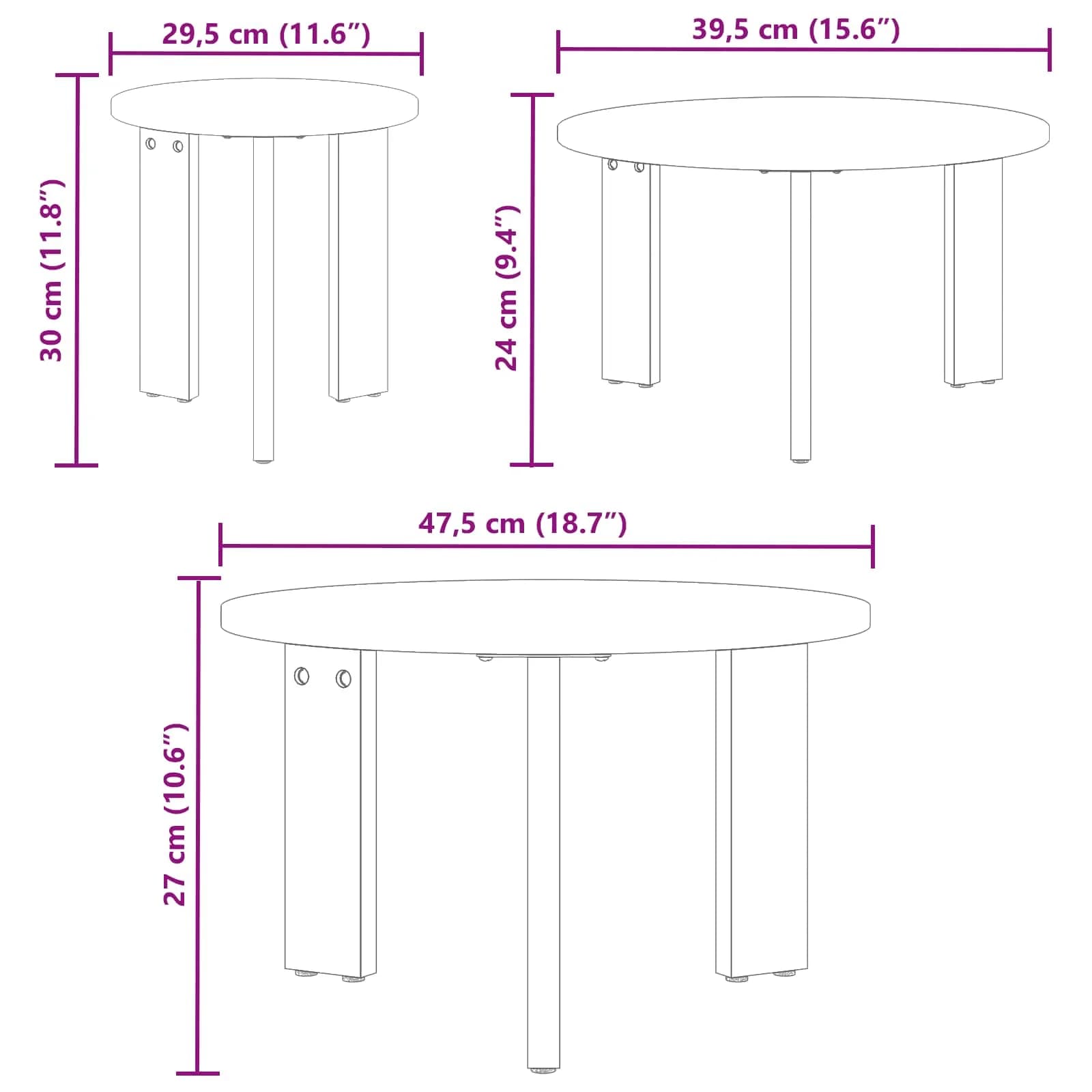 Klubska miza 3 kos Bela 47,5 x 47,5 x 27 cm Trdna borovina - slika 4