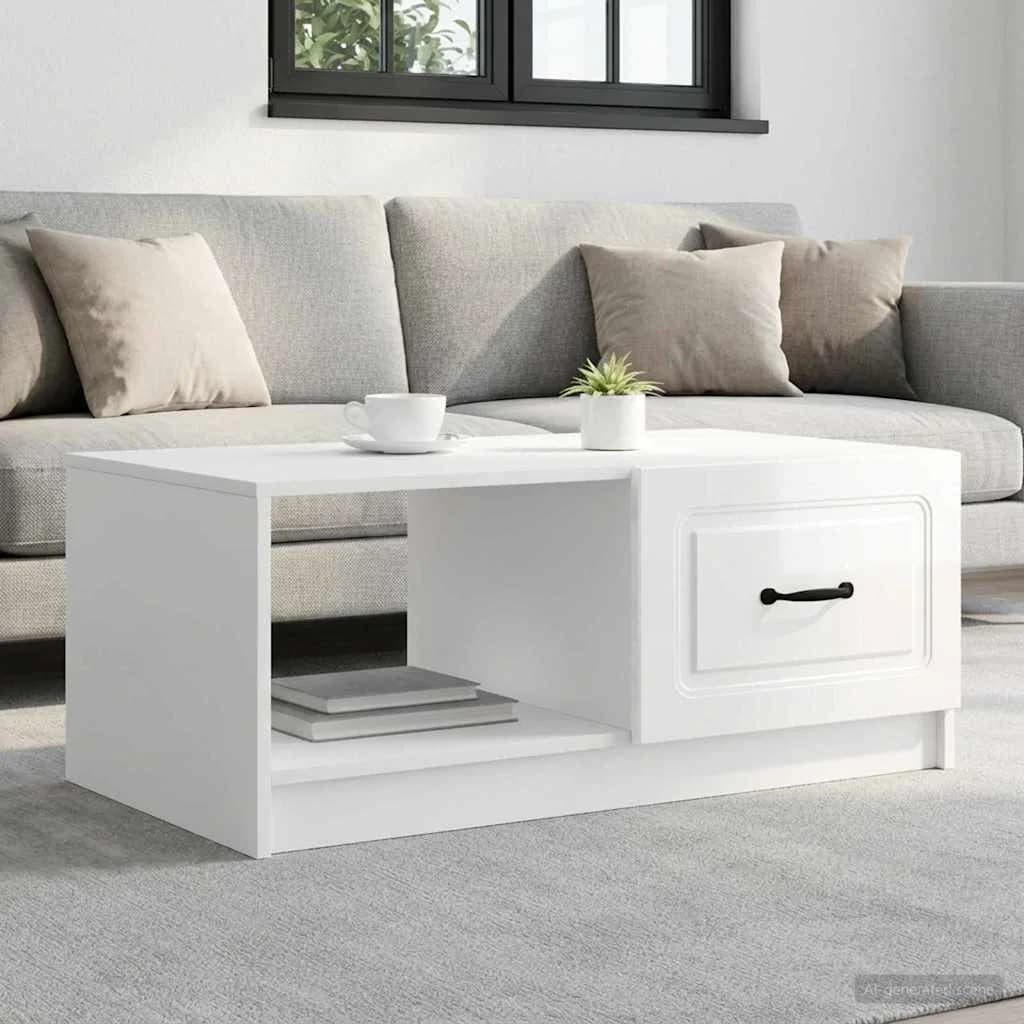 Klubska miza Bela visok sijaj 90 x 50 x 37 cm Inženirski les