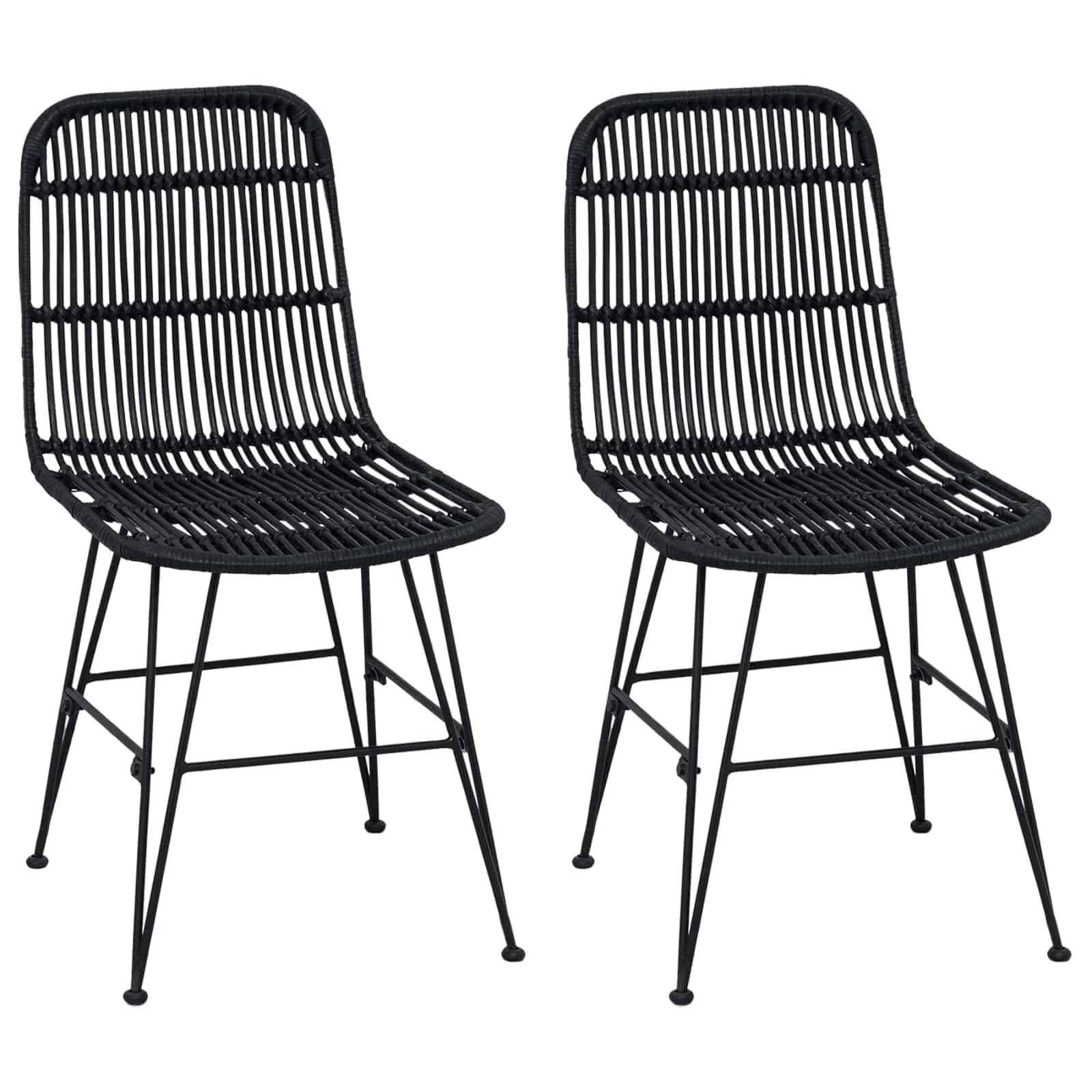 Jedilna stolica 2 kos Rattan in jeklo Črna 41 x 55 x 85 cm - slika 2