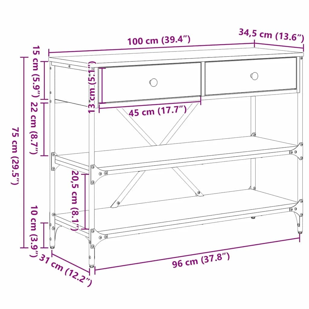 Konzolna miza Rjava 100 x 34,5 x 75 cm les - slika 12