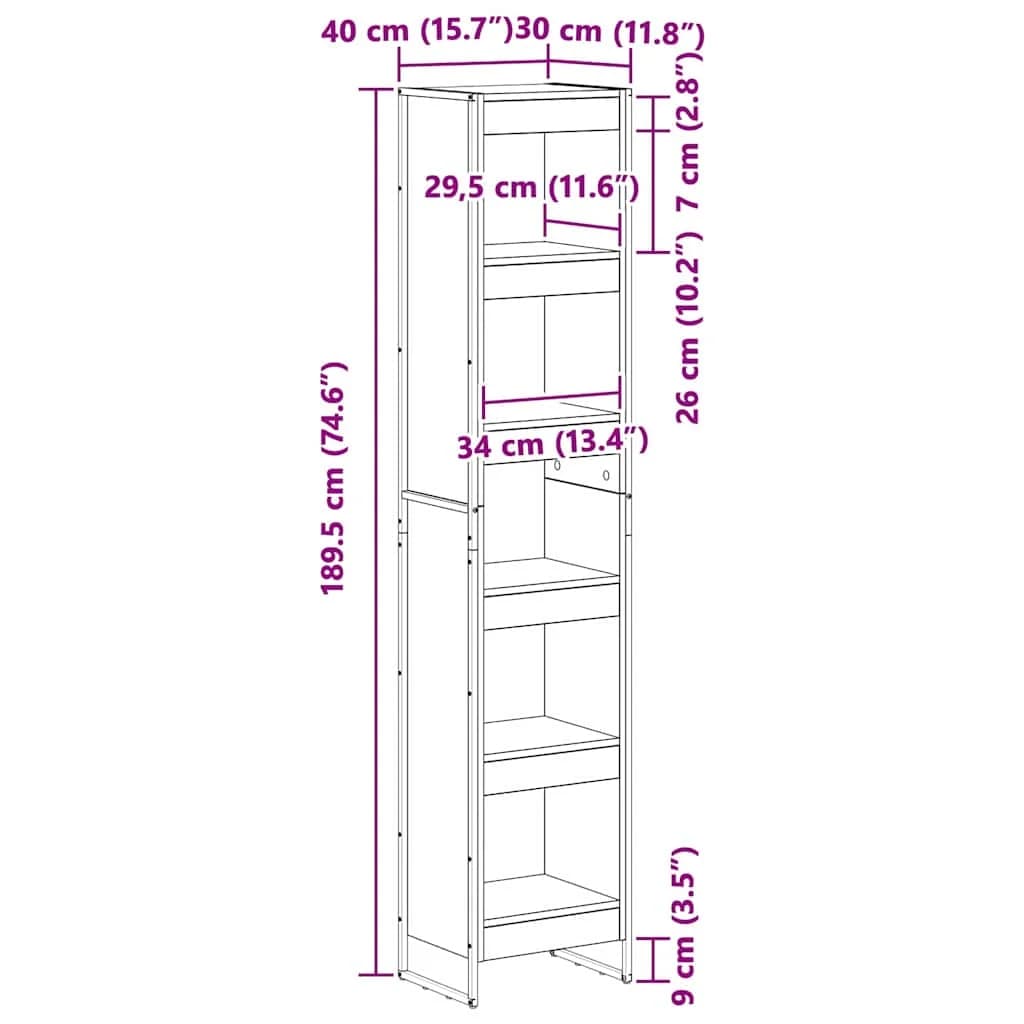 Knjigovni omar 40 x 30 x 189,5 cm Inženirski les Siva Sonoma - slika 11
