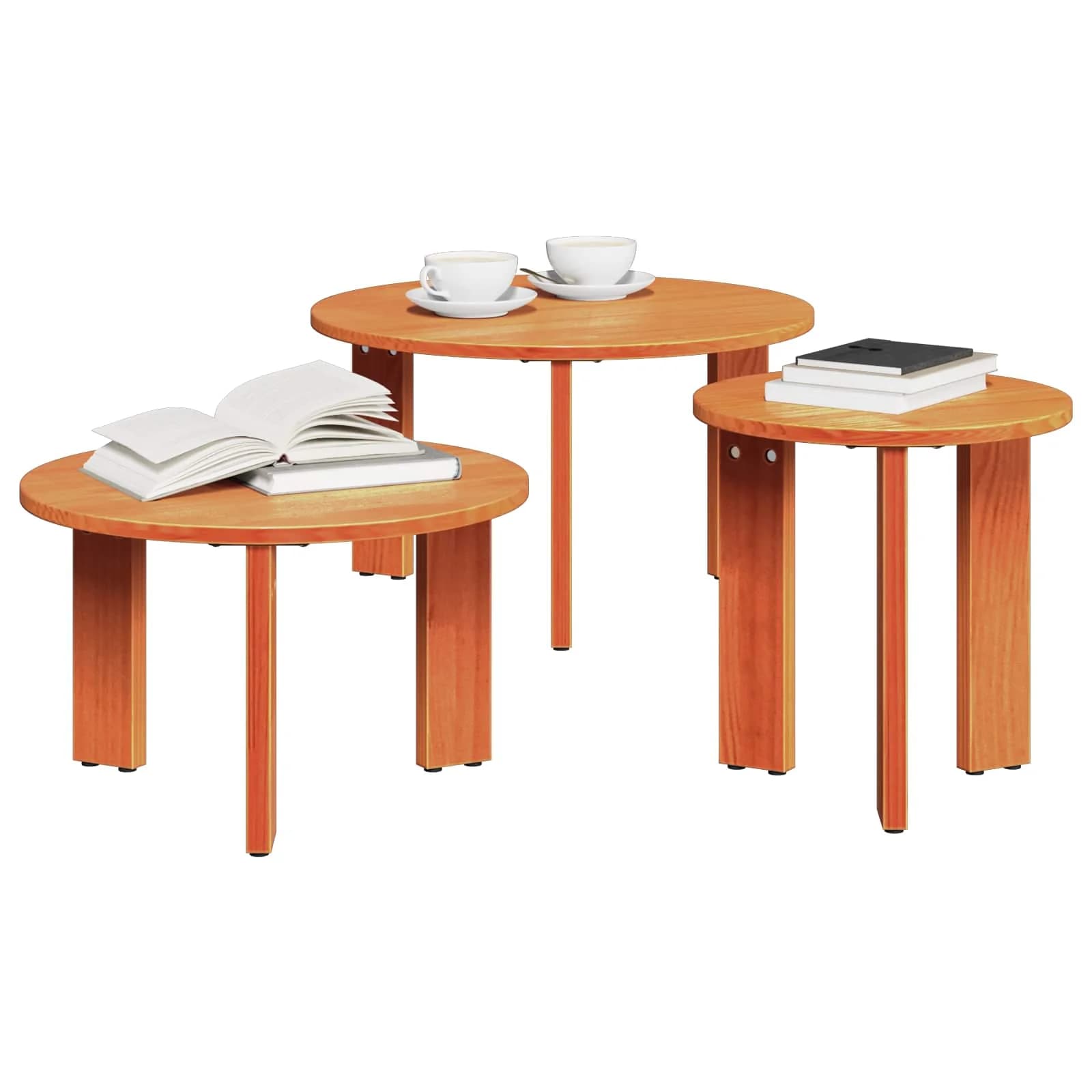 Klubska miza 3 kos Voskast rjav 47,5 x 47,5 x 27 cm - slika 2