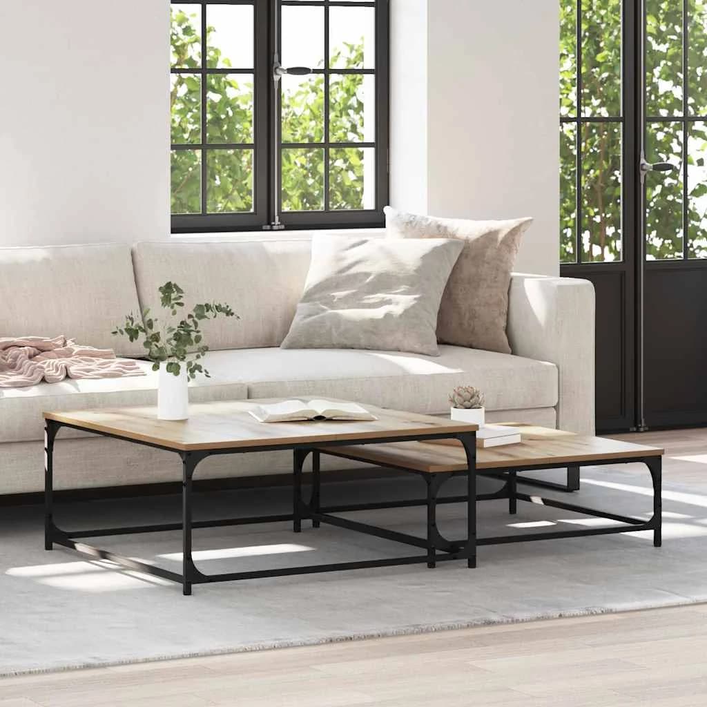 Klubska miza 2 kos Umetni hrast 80 x 80 x 35 cm Inženirski les