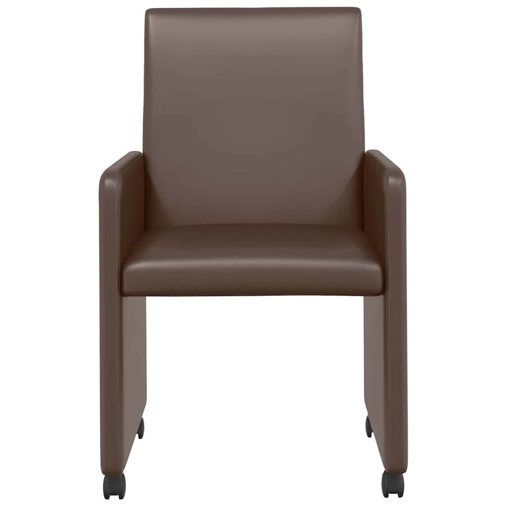 Jedilni stoli s kolesi 2 kos Umetna koža Rjava 57 x 66 x 94 cm - slika 4