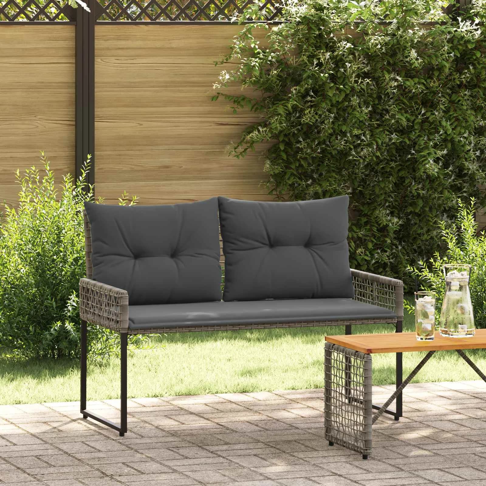 Zunanja klop z blazino Siv 118 x 55 x 82 cm PE ratan in tkanina
