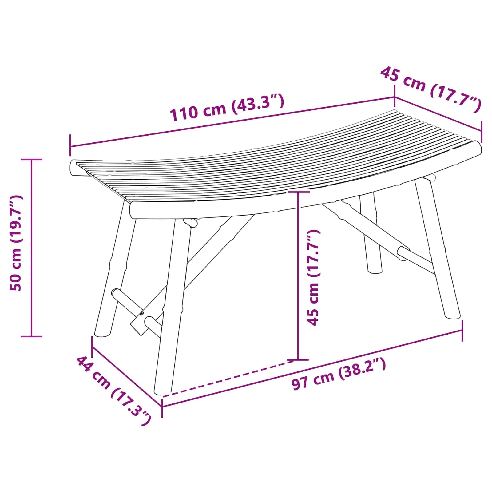 Vrtna klop 110 x 45 x 50 cm Bambus Naravna Pravokotna - slika 9
