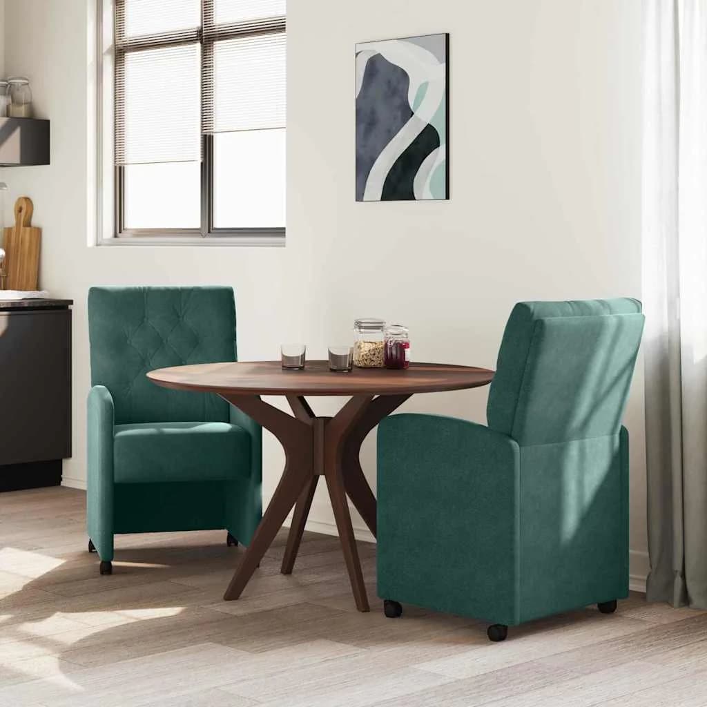 Jedilni stoli s kolesi 2 kos Žamet Temno zelena 58 x 67 x 97 cm - slika 3