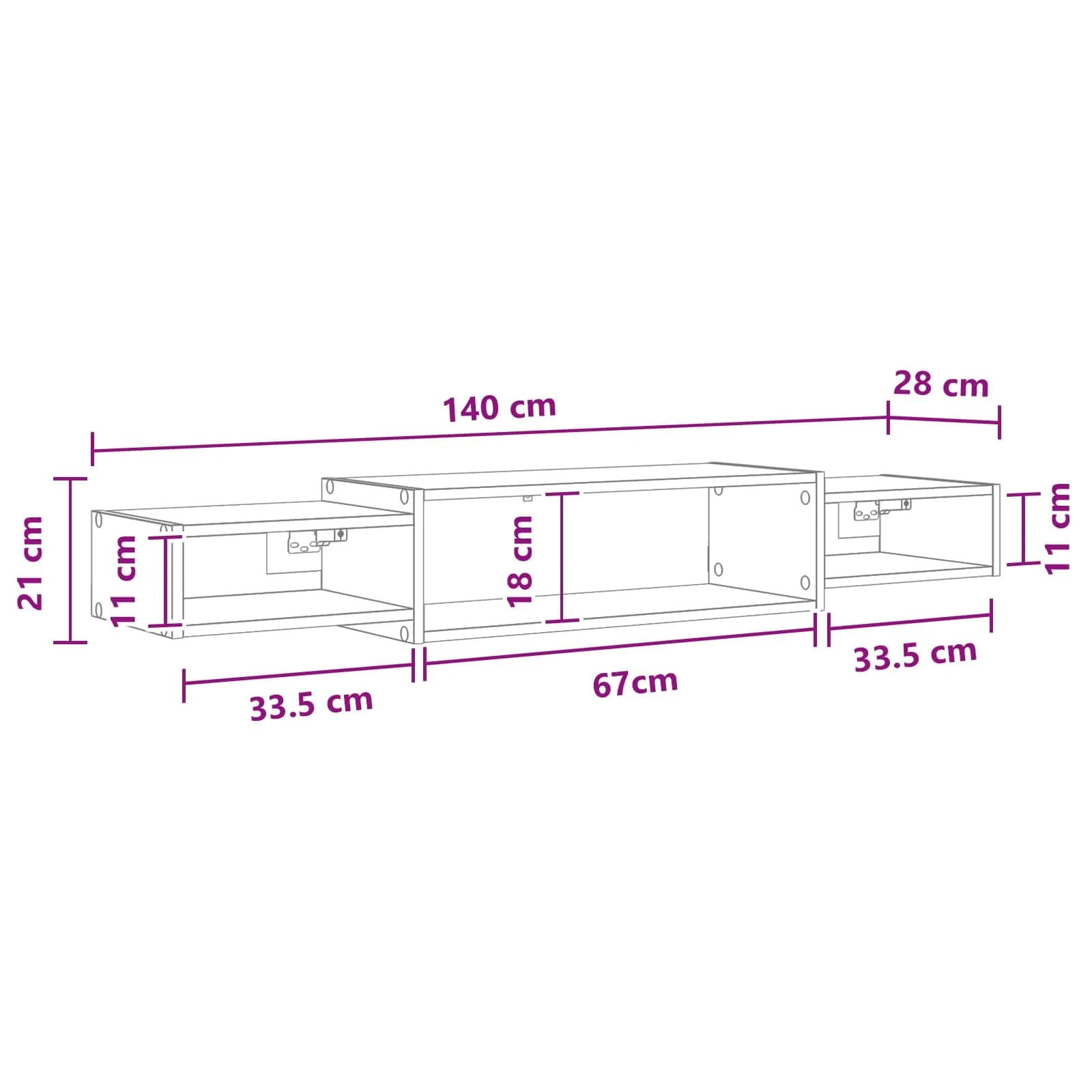 Stenska TV omarica Montaža za steno Bela 140 x 28 x 21 cm - slika 10