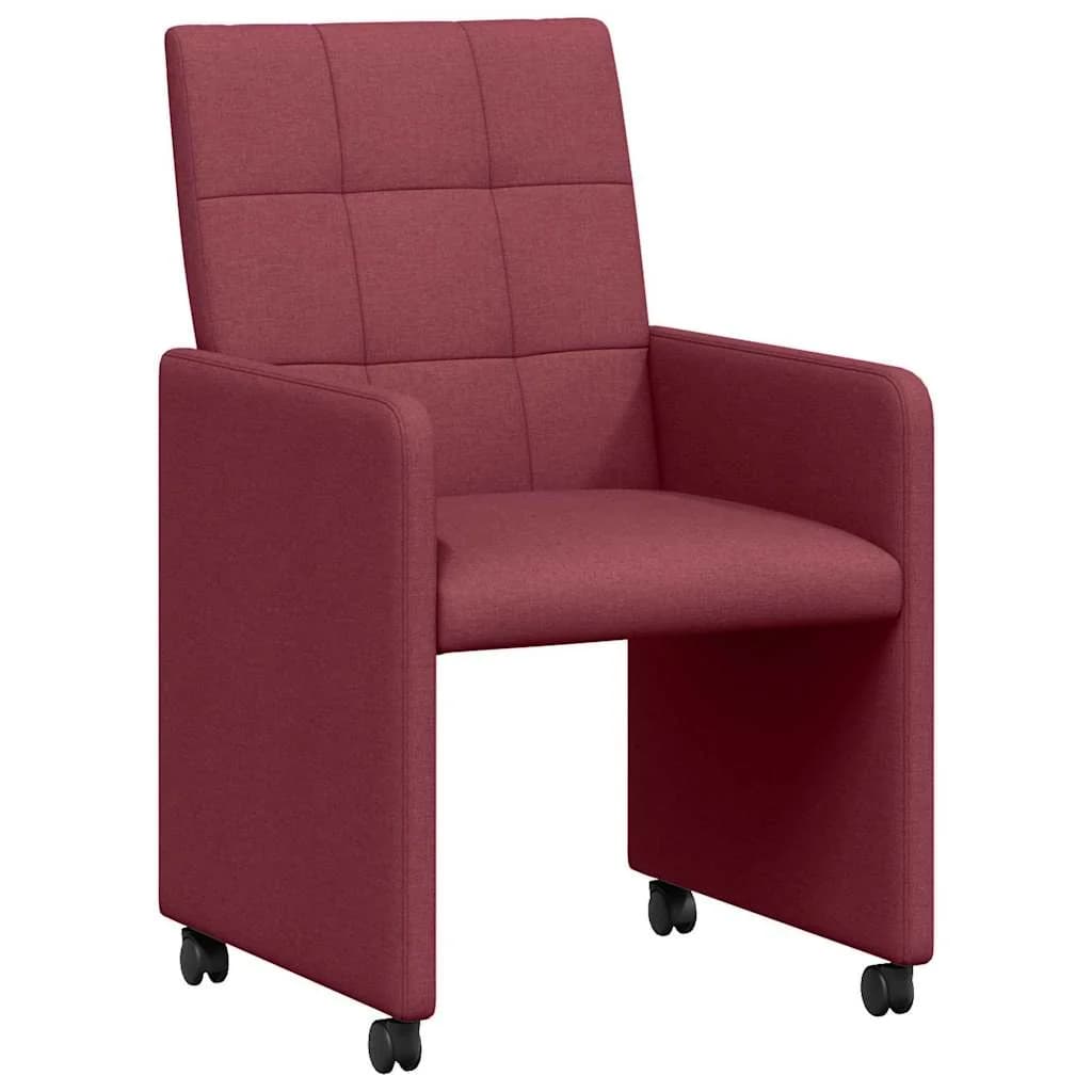 Jedilni stoli s kolesi 2 kos blago vinsko rdeča 58 x 65 x 94 cm - slika 2