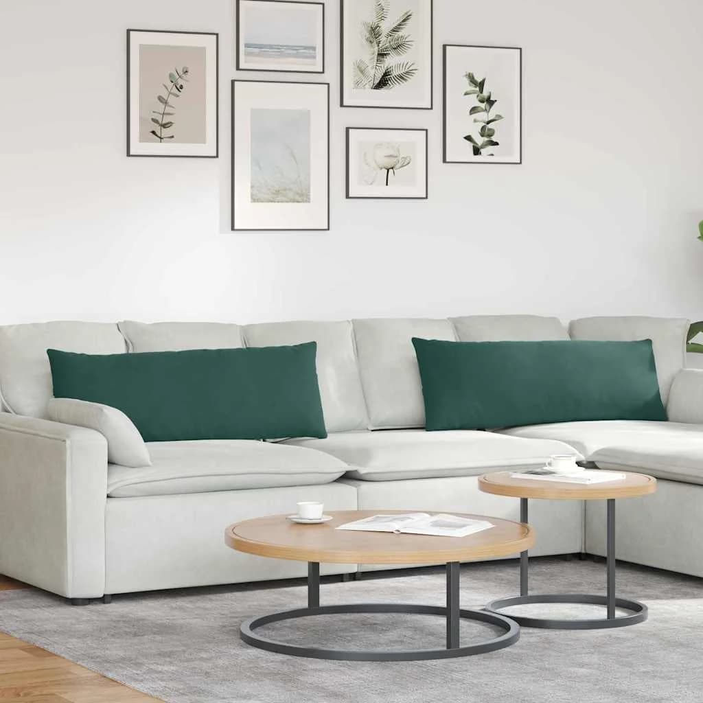 Blazine za kavč 2 pcs Temno zelena 120 x 40 cm Žametna tkanina - slika 1
