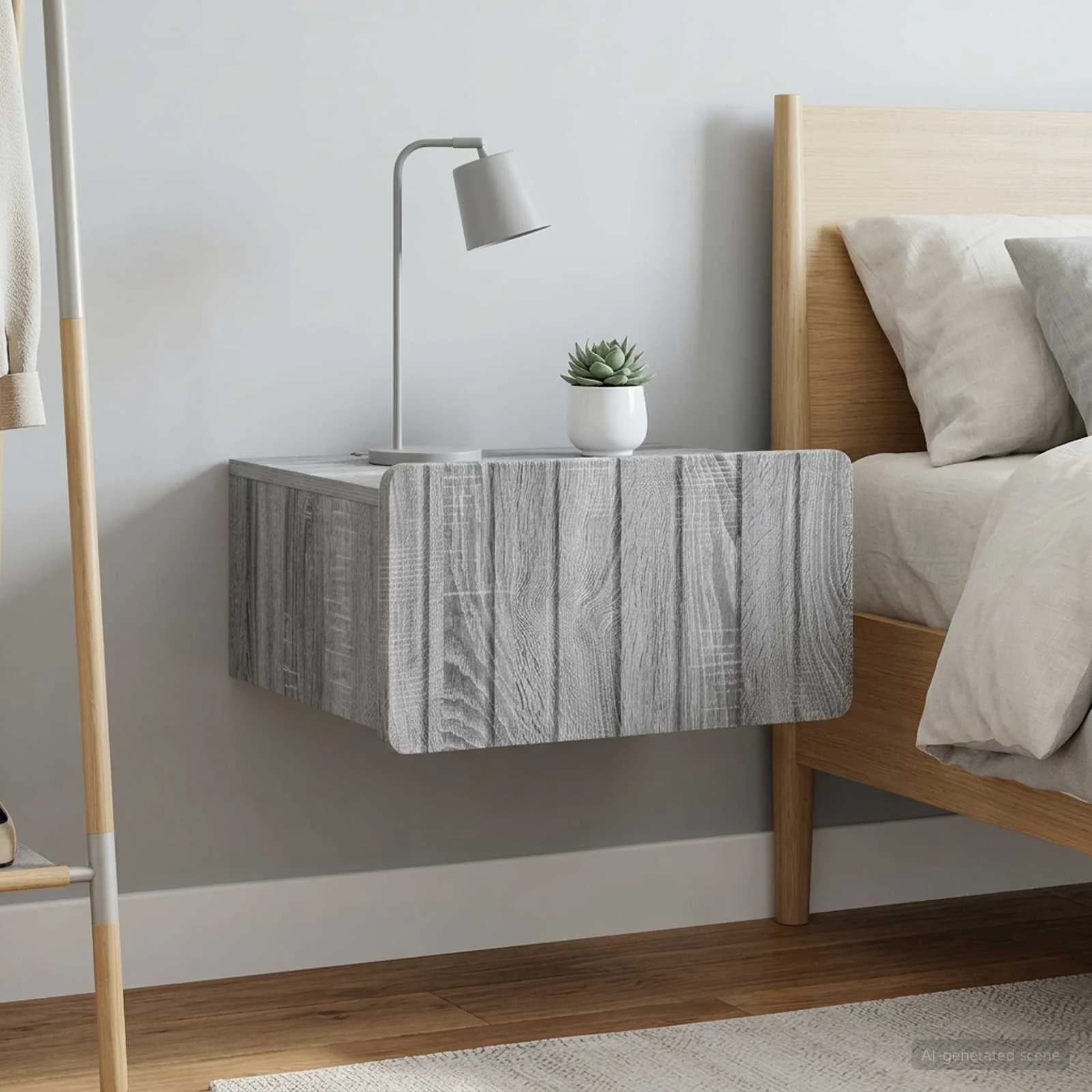 Stenski nočni omarici 2 kos Siva Sonoma 49 x 34,5 x 24 cm - slika 4