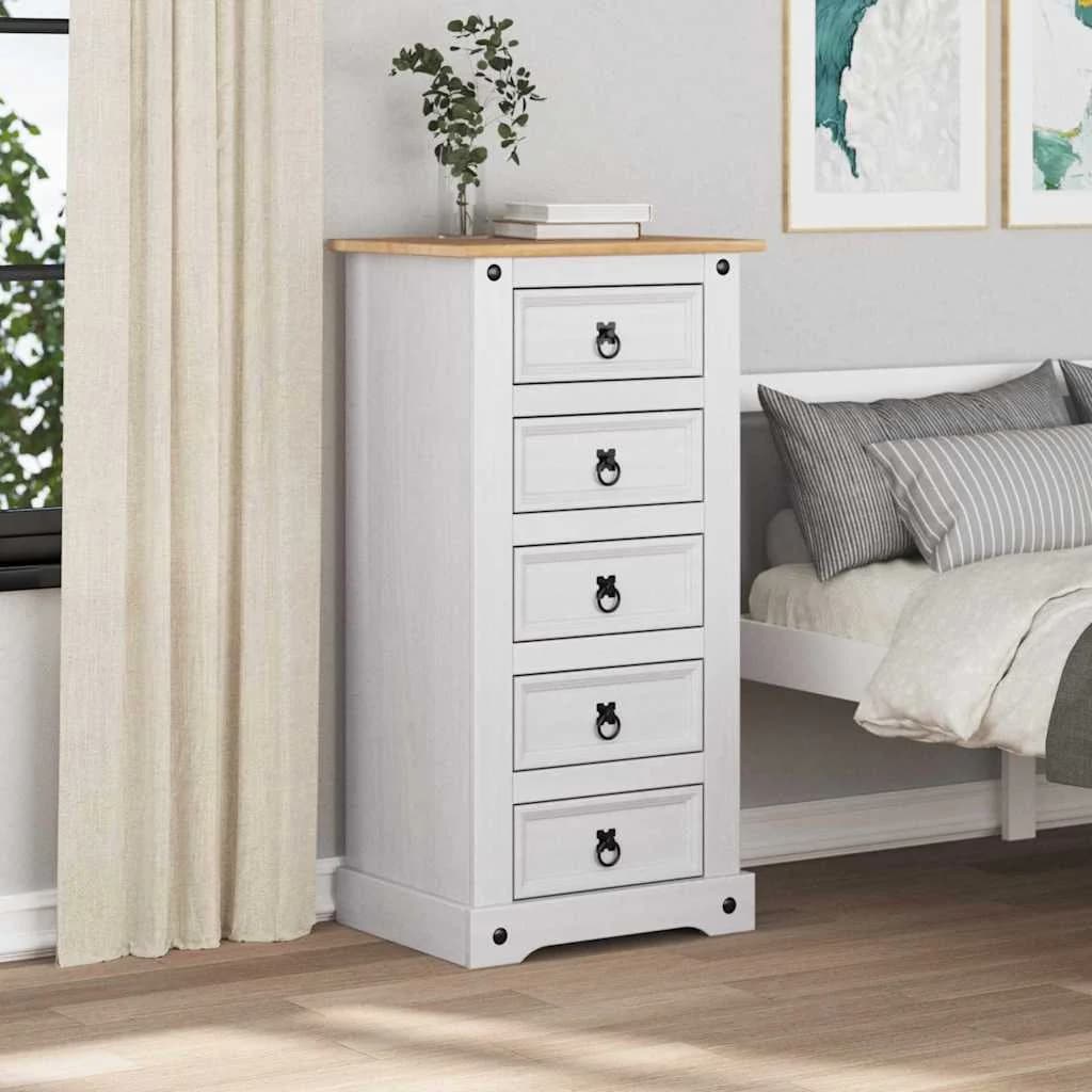 Nočna omarica Corona Bela 53 x 39 x 103 cm Masivno borovo les - slika 4