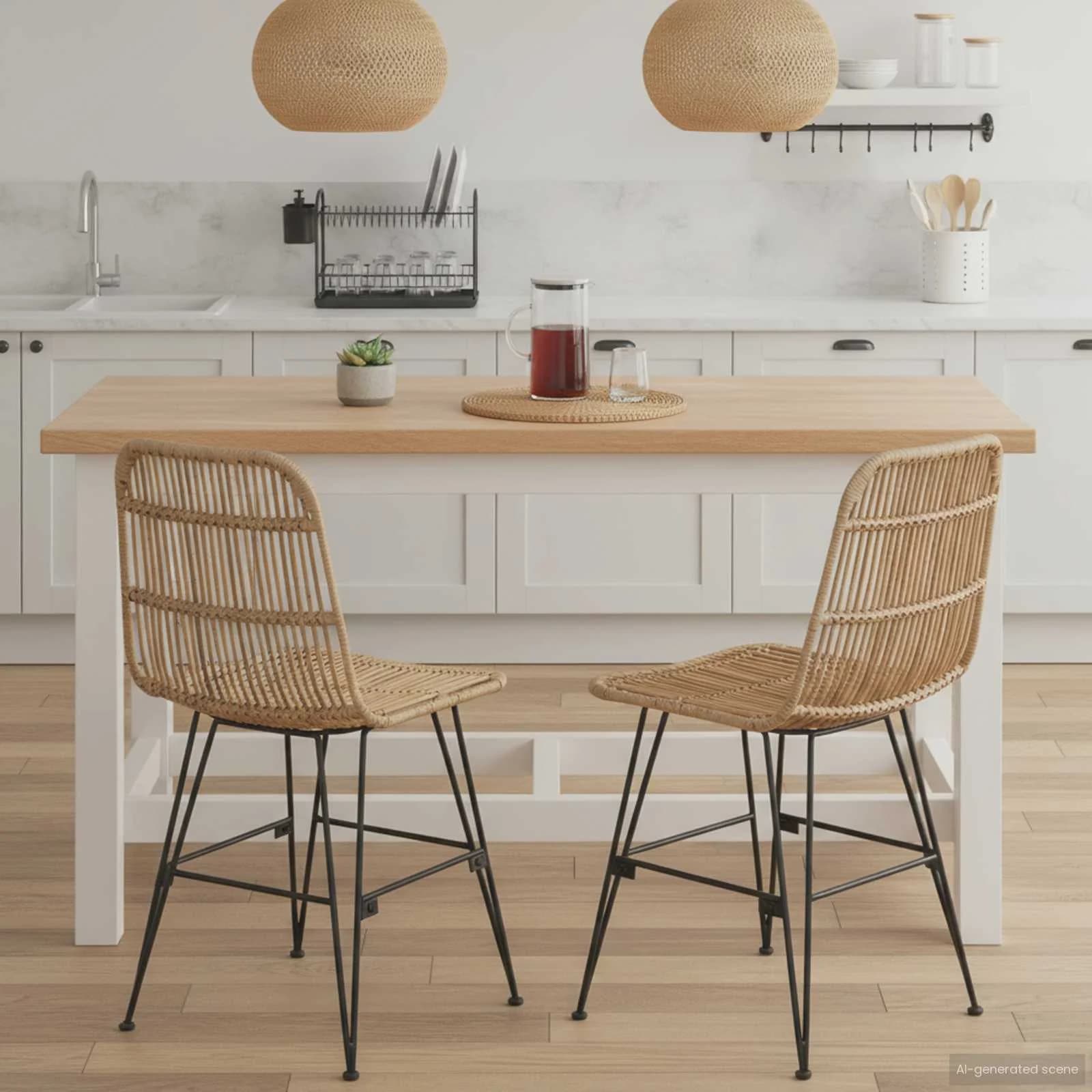 Jedilna stolica 2 kos Rattan in jeklo Naravna 41 x 55 x 85 cm - slika 3