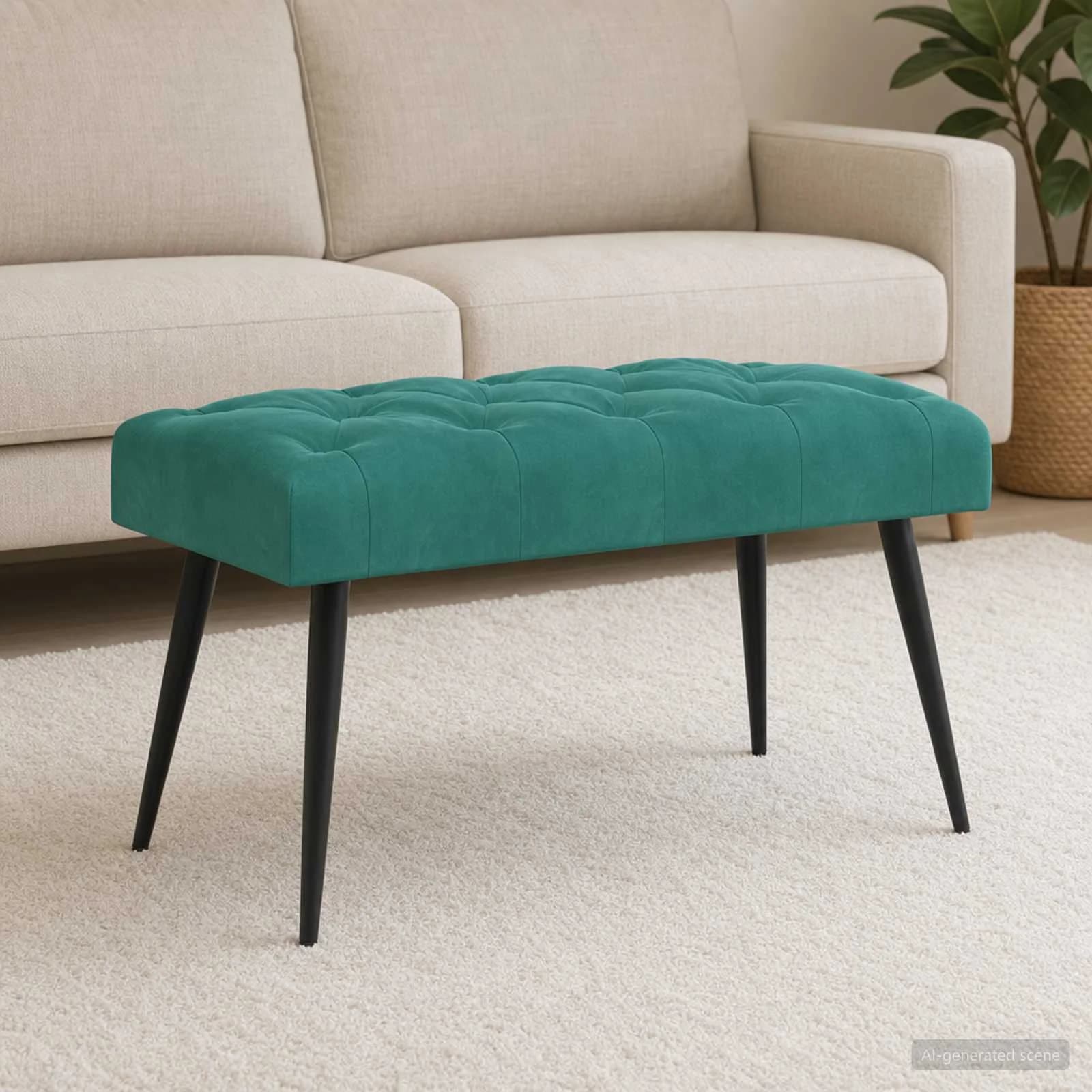 Klop s gumbnim oblazinjenjem Turkizna 80 x 40 x 46 cm Žamet - slika 3
