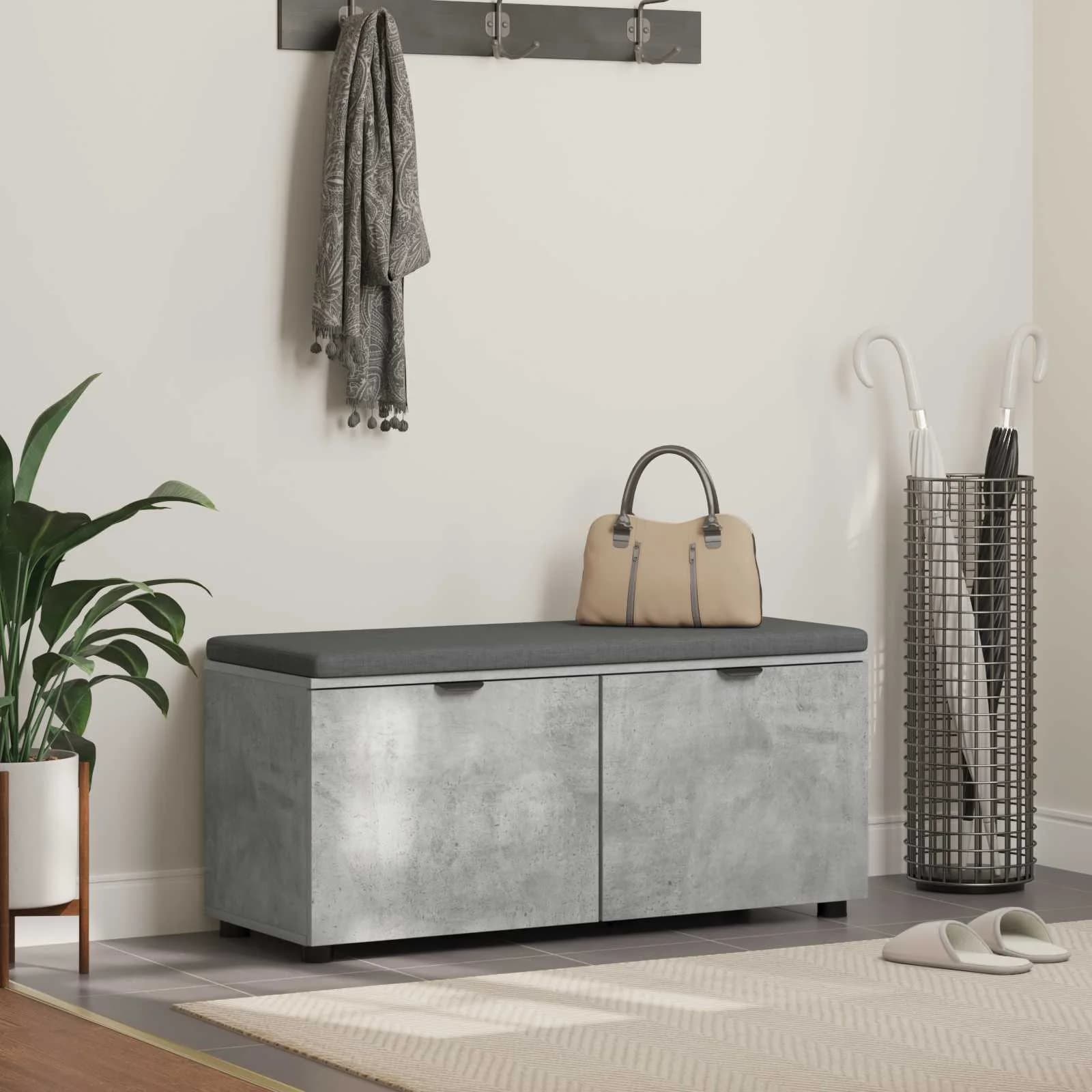 Haldna klop z blazino s polico Beton Siva 100 x 38 x 46 cm