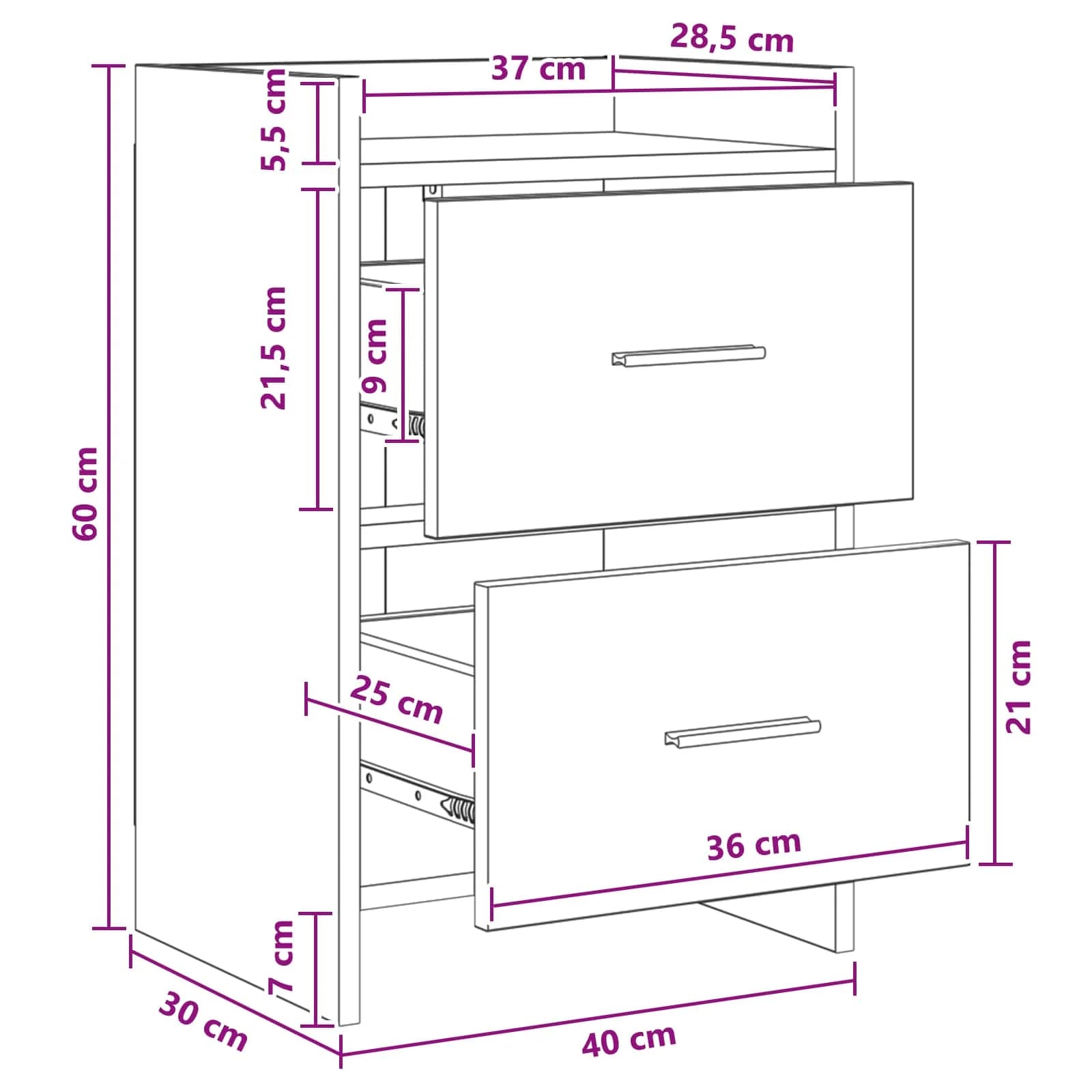Posteljne mize Sonoma hrast 40 x 30 x 60 cm Inženirski les - slika 9