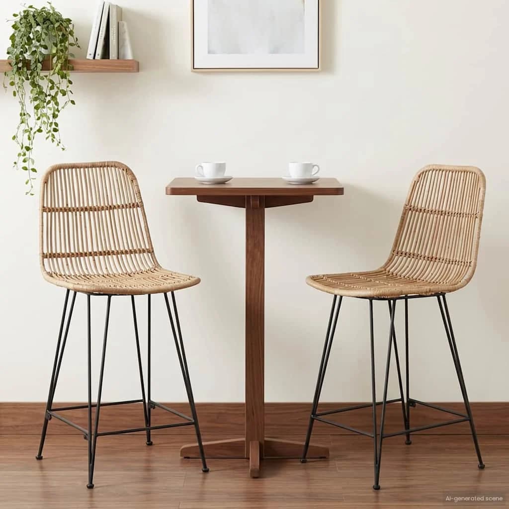 Barski stol 2 kos Naravna 44 x 54 x 96 cm Rattan in jeklo