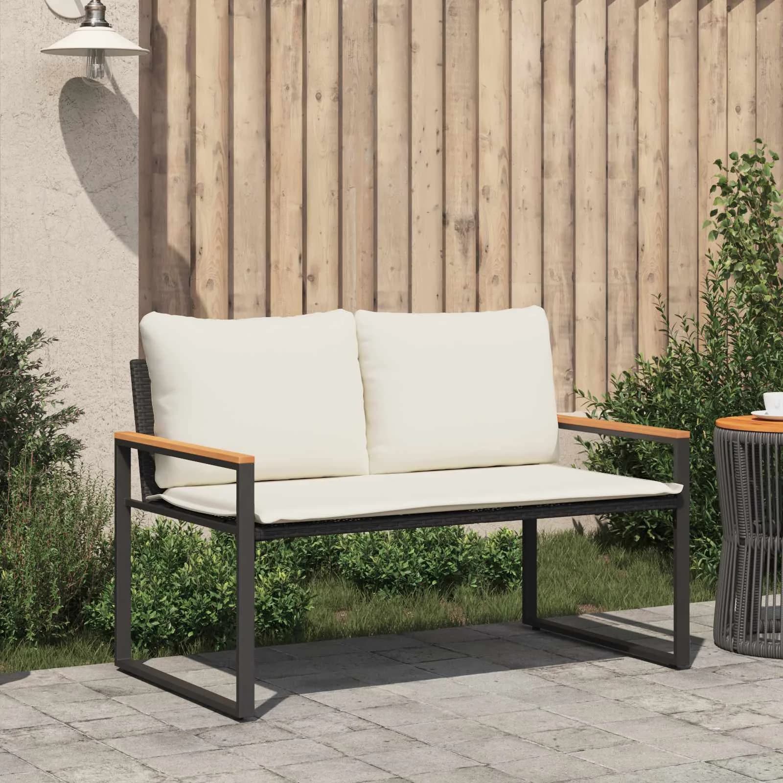 klop z blazino Črna in krem bela 115 x 65 x 72 cm Ratan - slika 3
