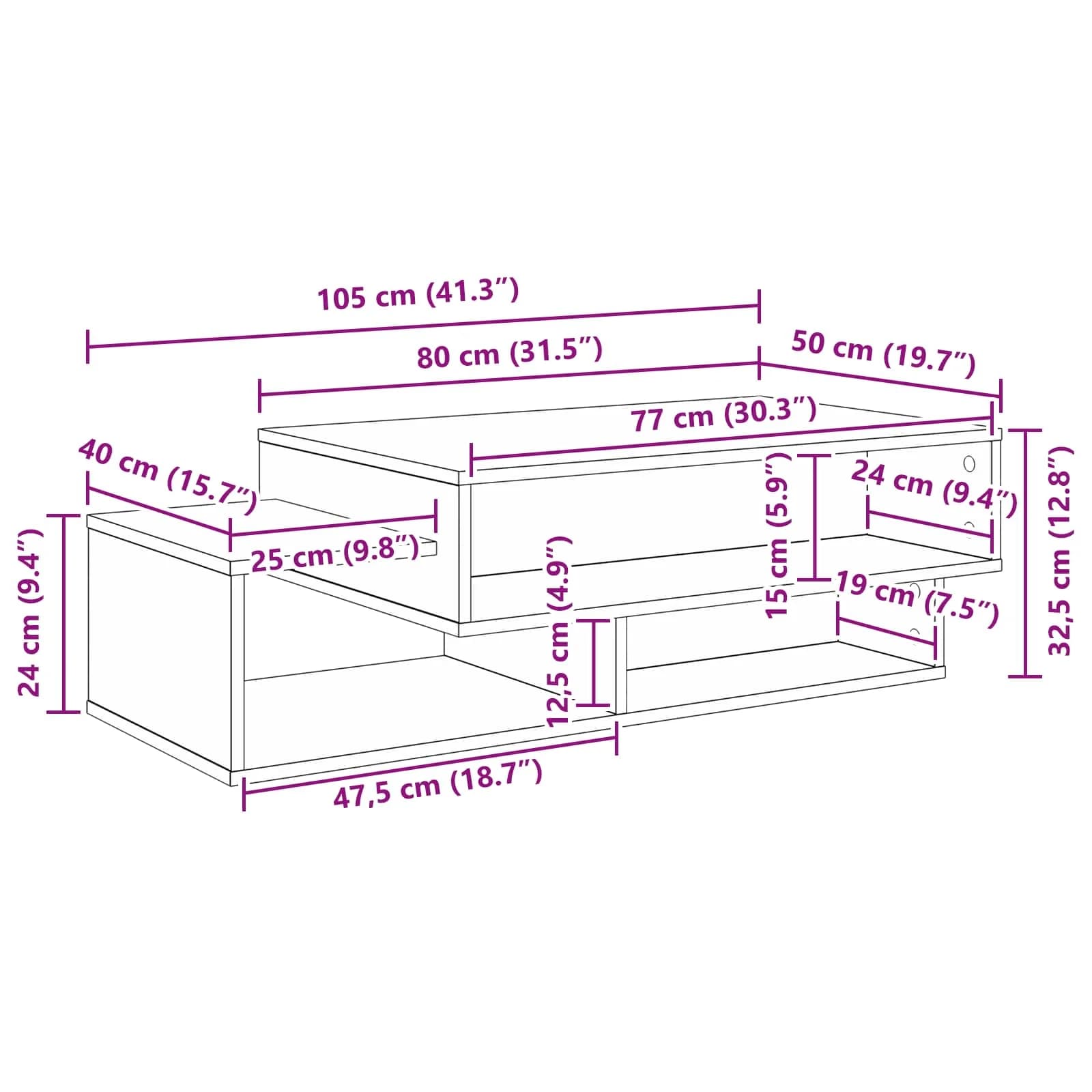 Klubska miza Dimljeni oreh 105 x 50 x 32,5 cm Inženirski les - slika 11
