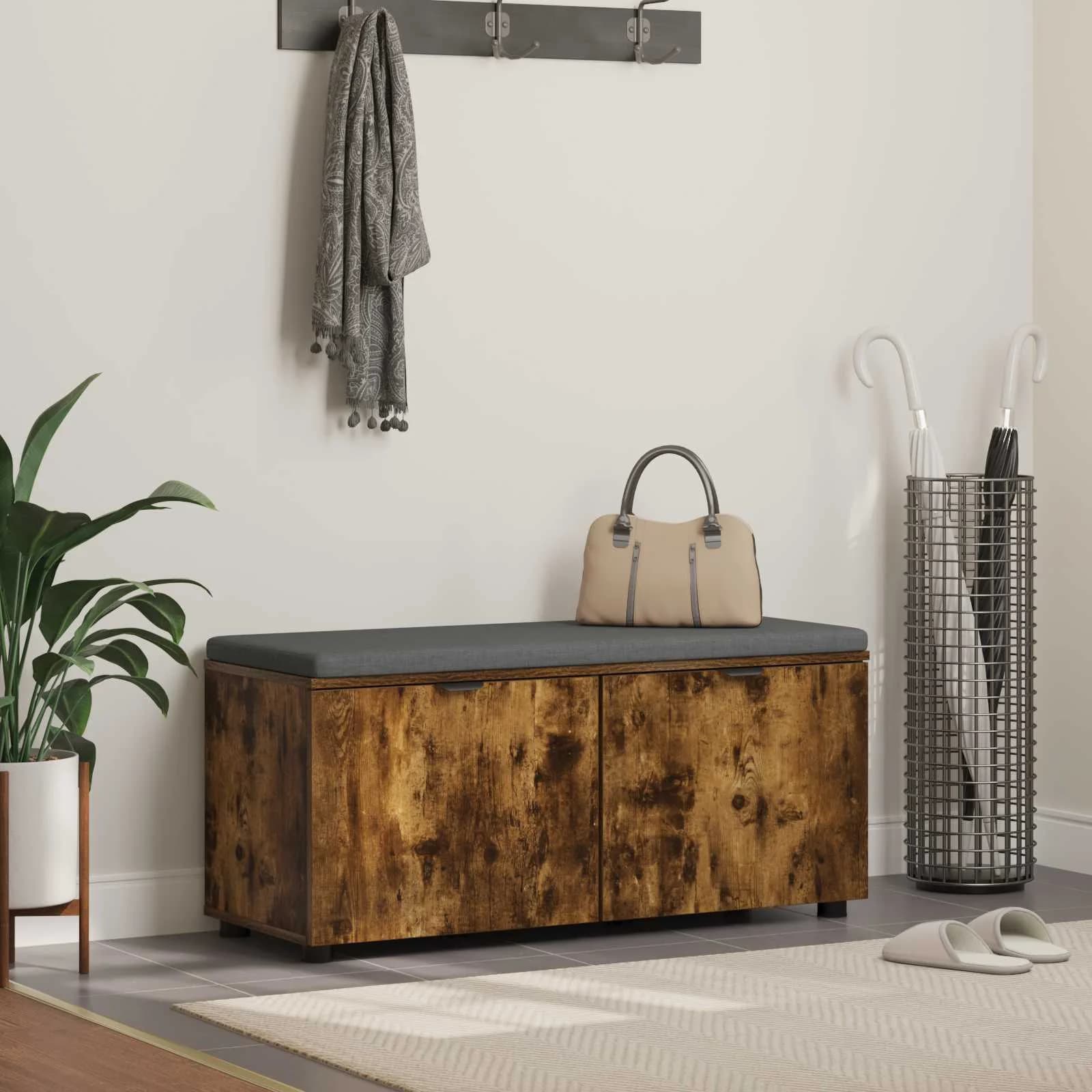Haldna klop z blazino s polico Dimljeni Hrast 100 x 38 x 46 cm