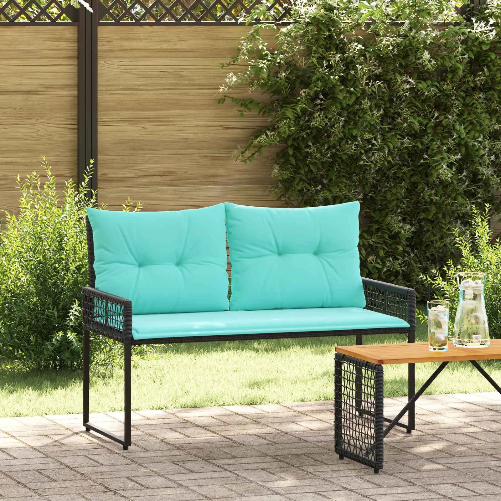Zunanja klop z blazino Črna in turkizna 118 x 55 x 82 cm