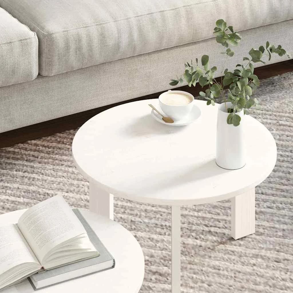 Klubska miza 2 kos Bela 47,5 x 47,5 x 27 cm Trden borov les - slika 4
