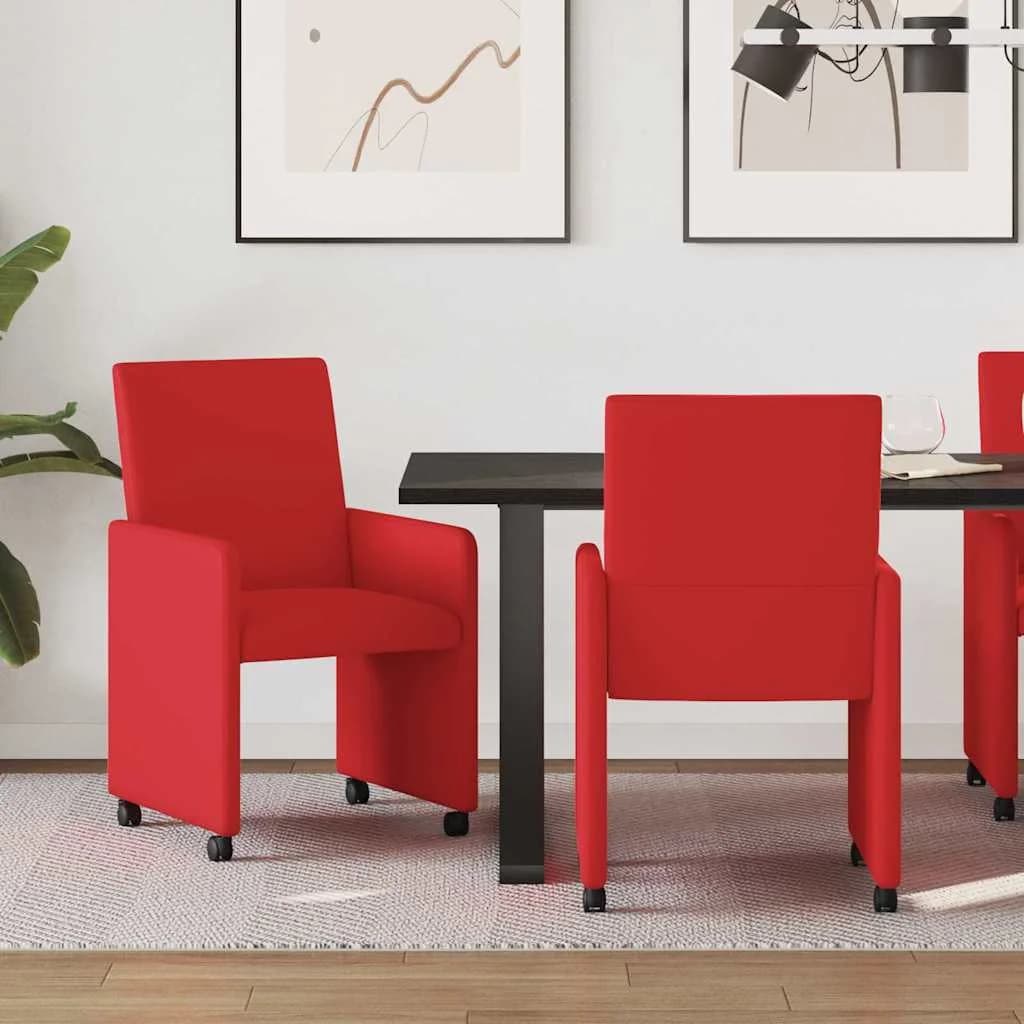 Jedilni stoli s kolesi 2 kos Umetna koža Rdeča 57 x 66 x 94 cm
