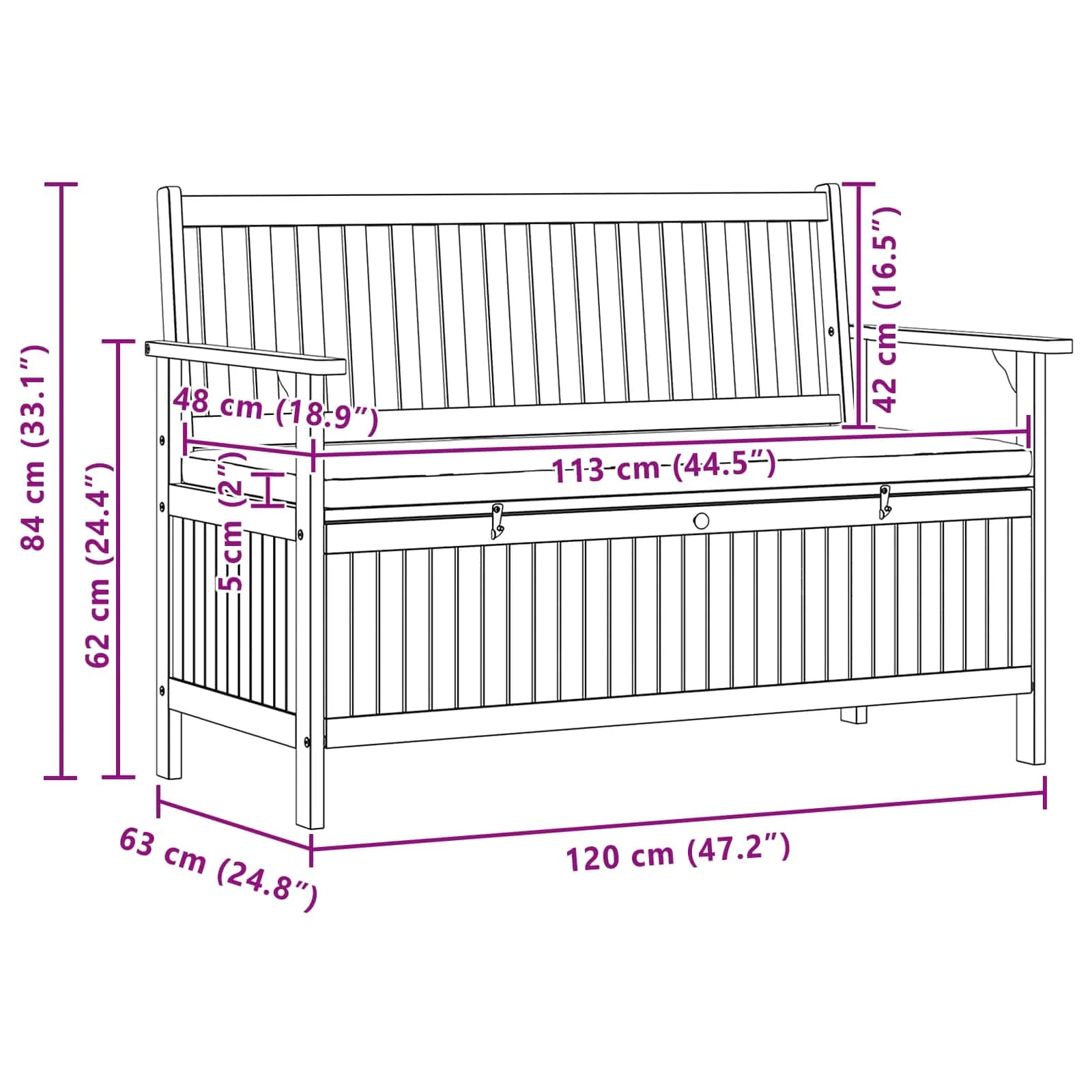 Klop s prostorom za shranjevanje 2 -Seater 120 x 63 x 84 cm - slika 8