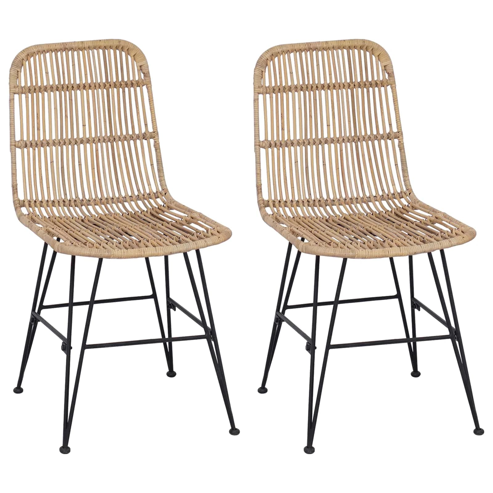 Jedilna stolica 2 kos Rattan in jeklo Naravna 41 x 55 x 85 cm - slika 2