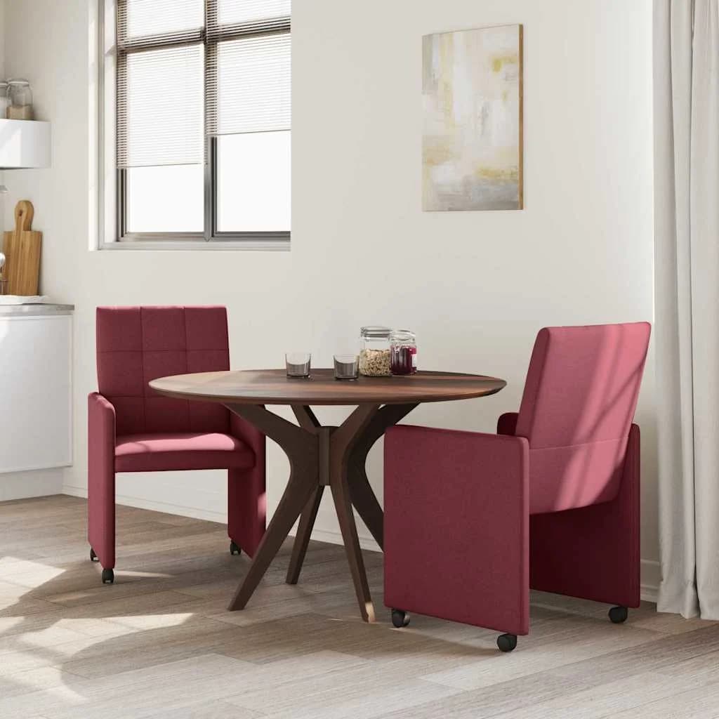 Jedilni stoli s kolesi 2 kos blago vinsko rdeča 58 x 65 x 94 cm - slika 3