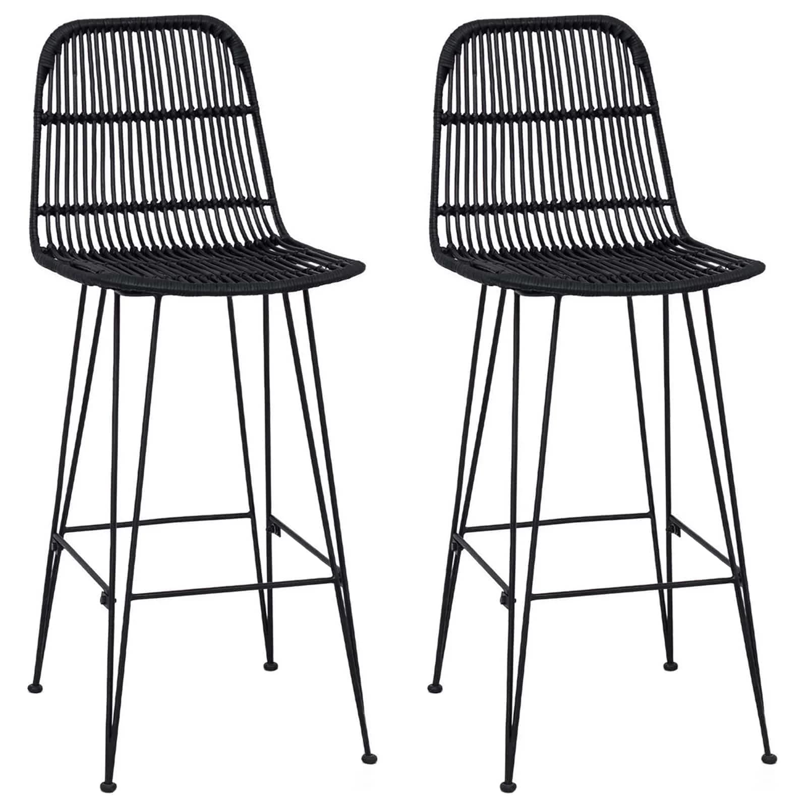 Barski stol 2 kos Črna 44 x 55 x 109 cm Rattan in jeklo - slika 2