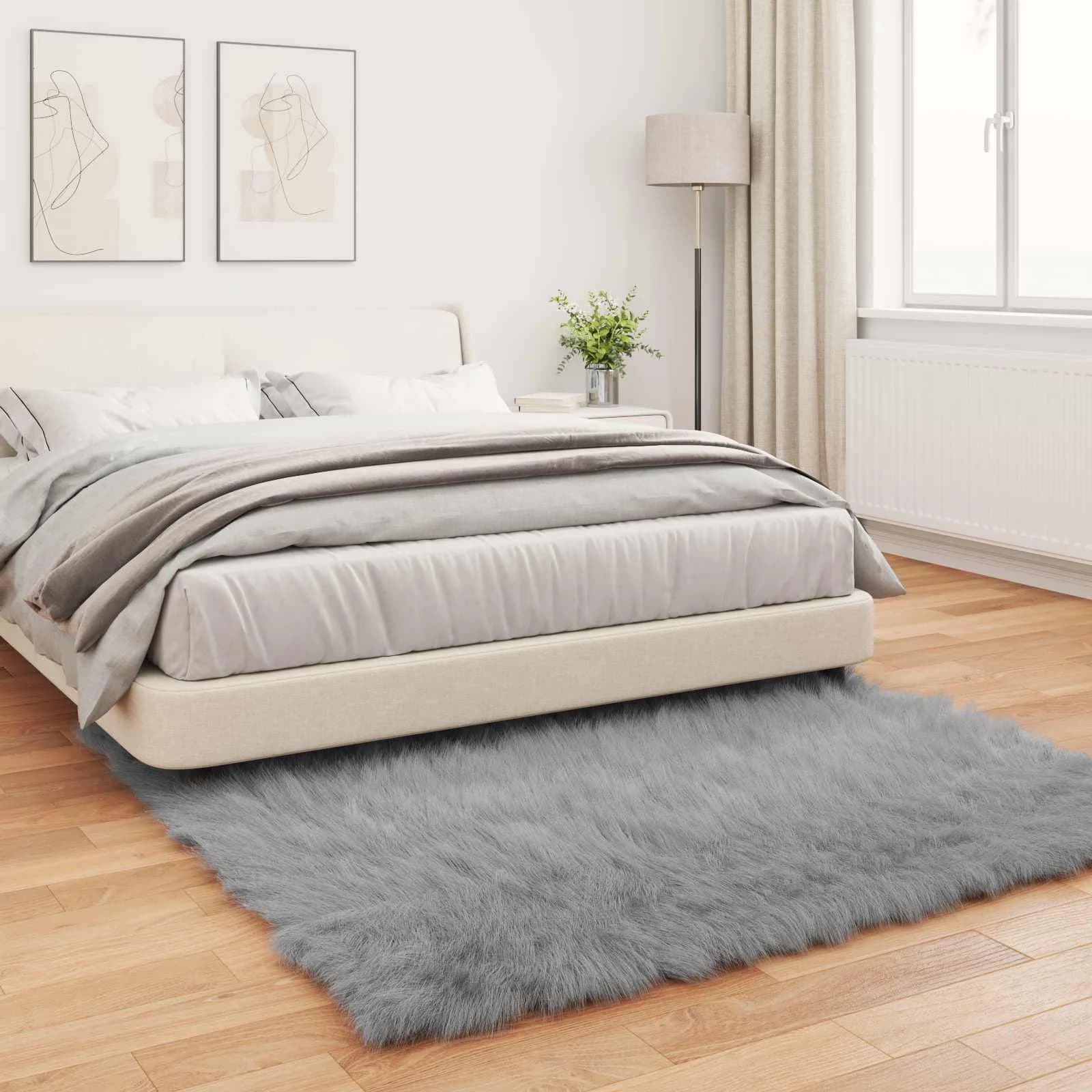Preproga iz umetnega ovčjega krzna TAFALLA Siva 120 x 120 cm - slika 4