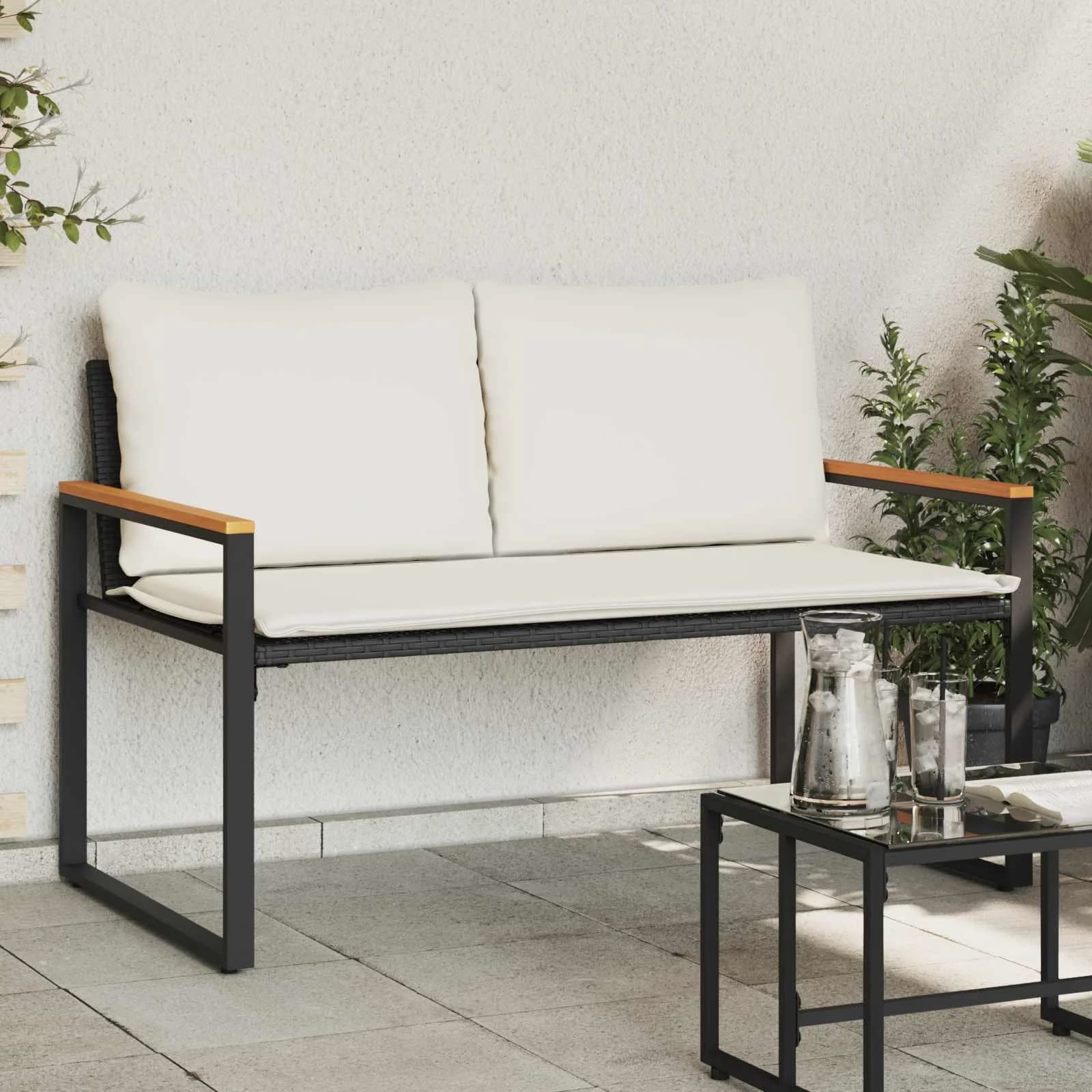 klop z blazino Črna in krem bela 115 x 65 x 72 cm Ratan