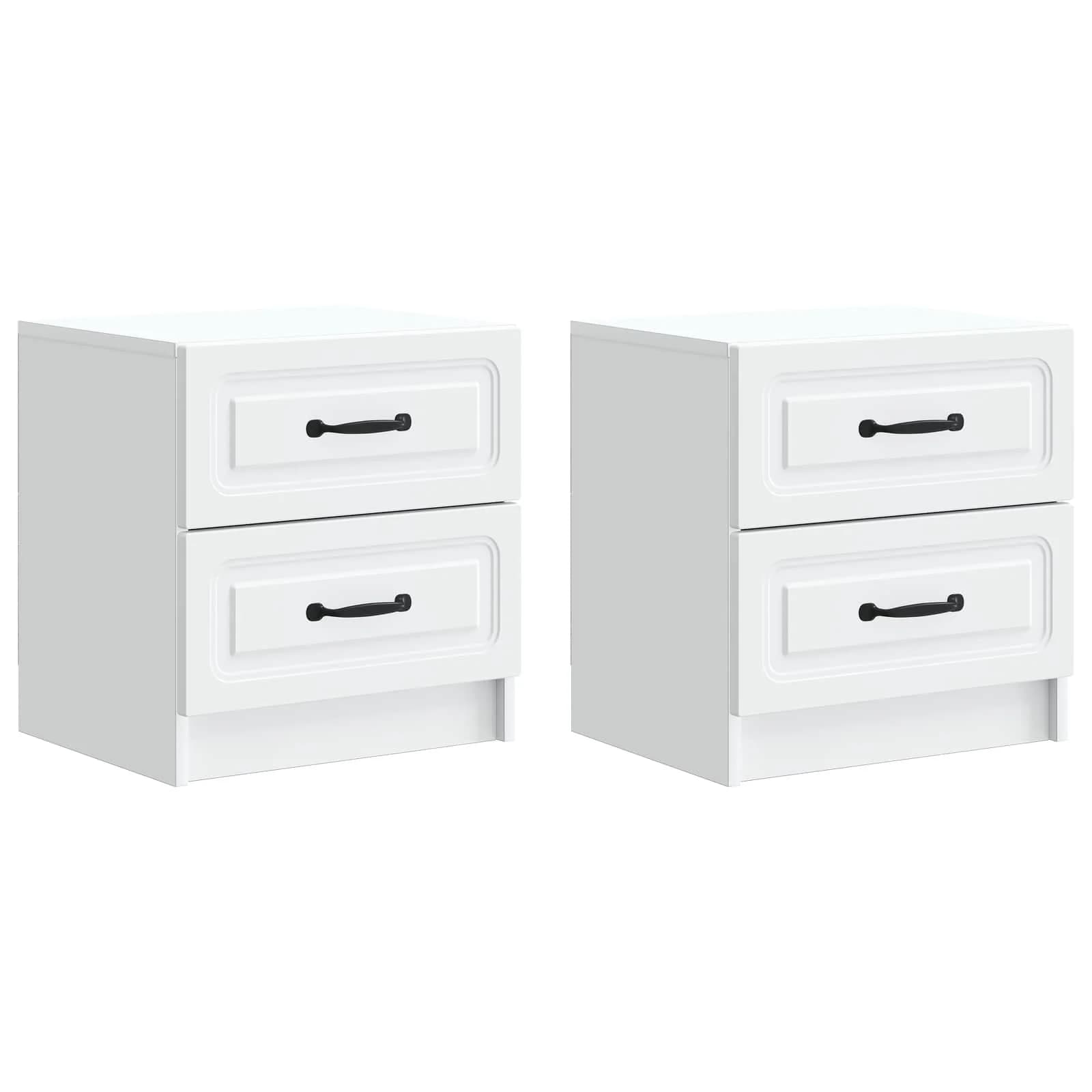Nočna omarica 2 kos Bela 43 x 34,5 x 44,5 cm Inženirski les - slika 2