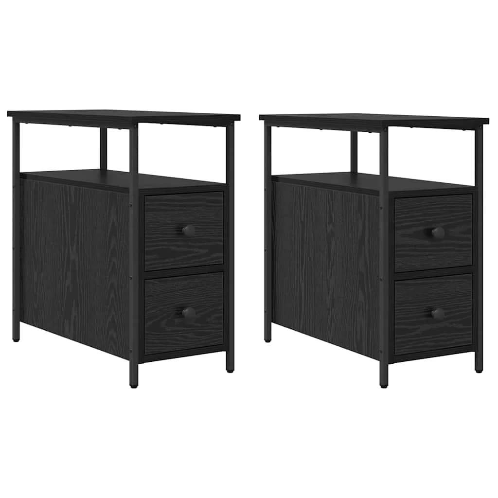 Nočna omarica 2 kos Črni hrast 30 x 60 x 60 cm Inženirski les - slika 2