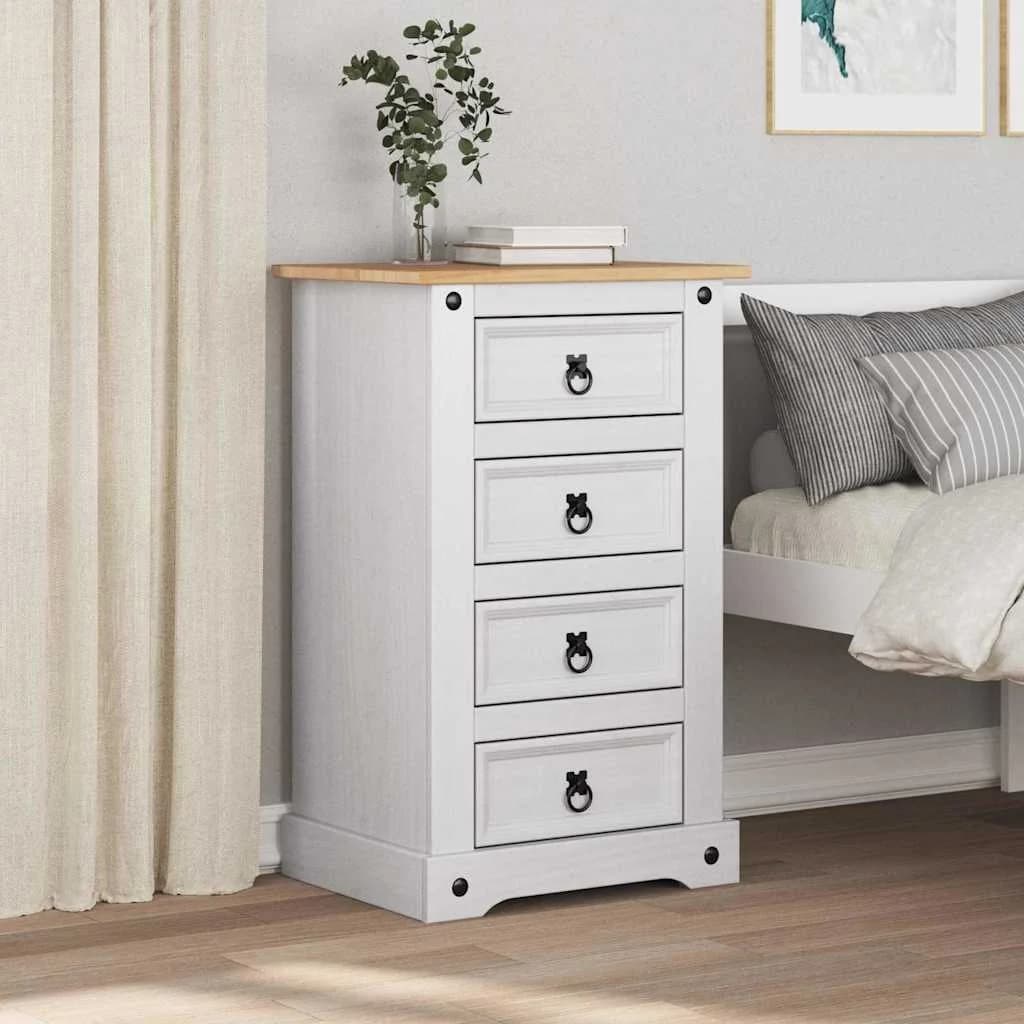 Nočna omarica Corona Bela 53 x 39 x 84 cm Masivno borovo les - slika 4