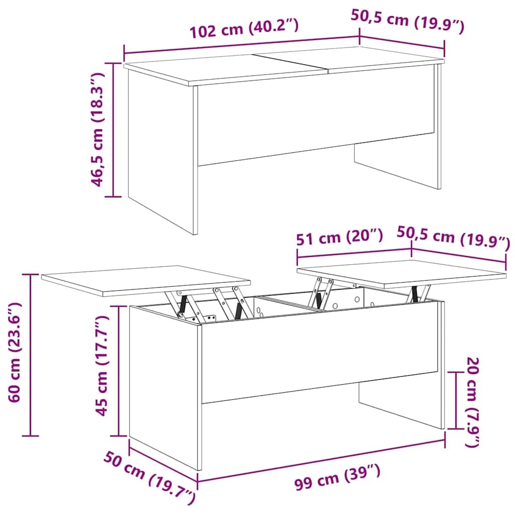 Klubska miza Umetni hrast 102 x 50,5 x 46,5 cm Inženirski les - slika 12