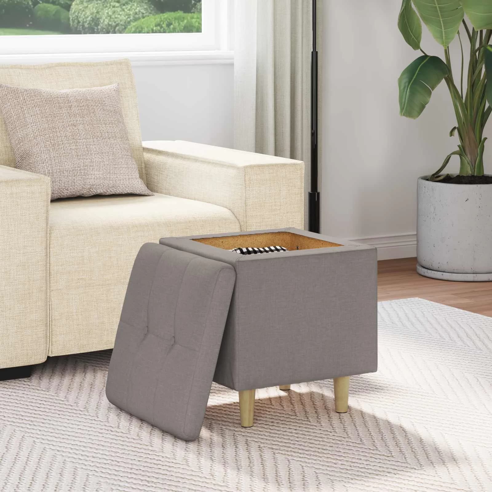 Shranjevalna tabureta z blazino Taupe 40 x 40 x 45 cm blago - slika 4