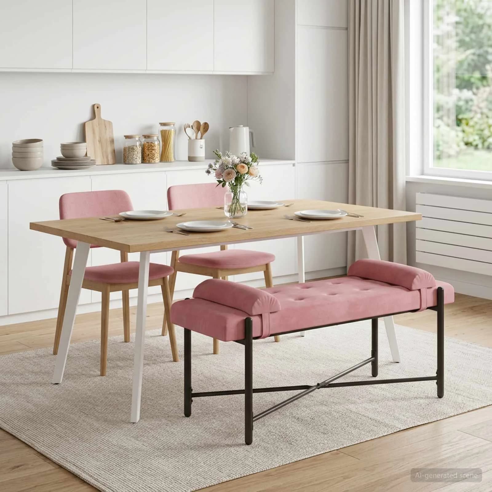 Klubska klop z gumbi in vzglavniki Roza 110 x 40 x 46 cm Žamet - slika 3